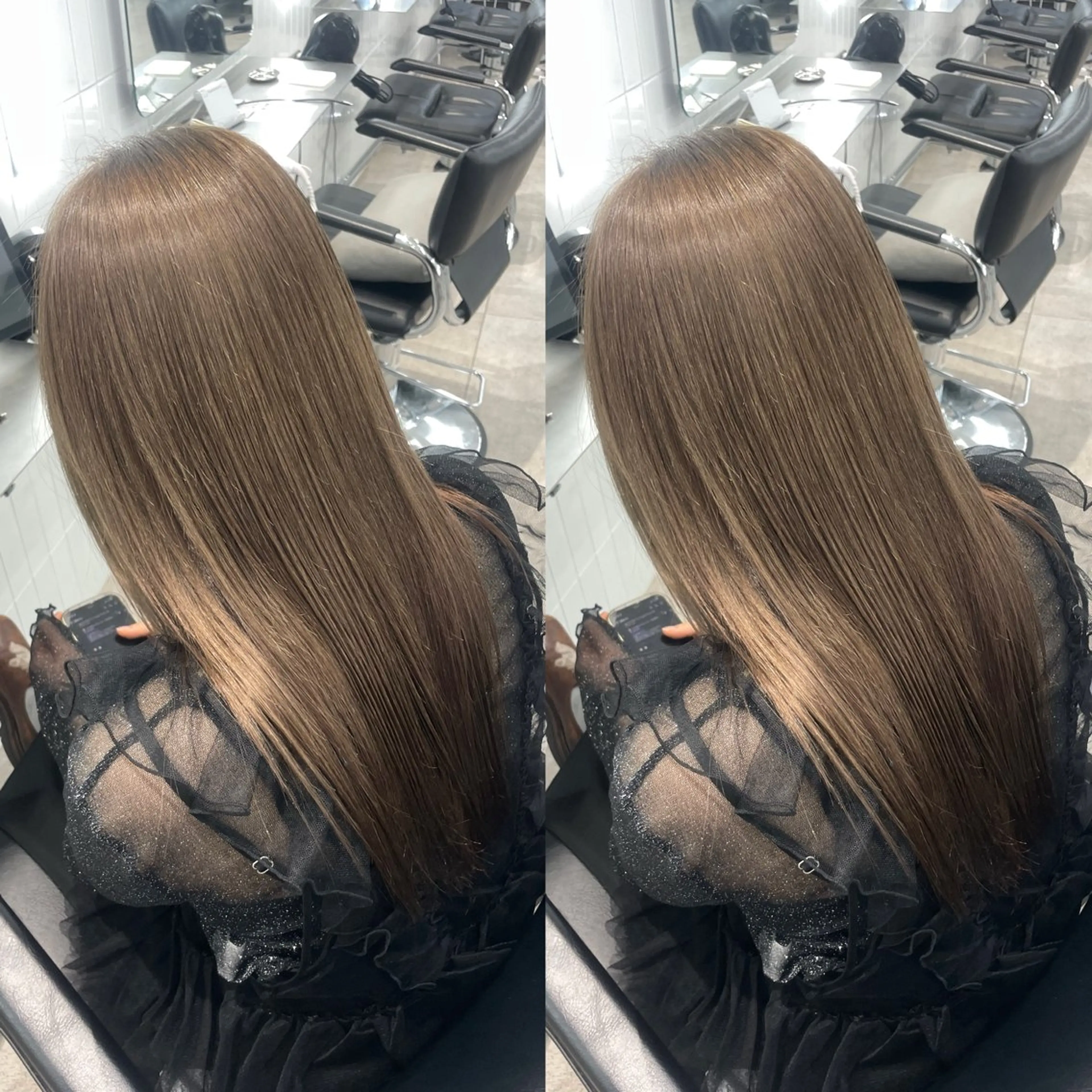 ロング カラー ベージュカラー グレージュ ミルクティーベージュ オリーブベージュ 表参道/ハイライト バレイヤージュのヘアスタイル