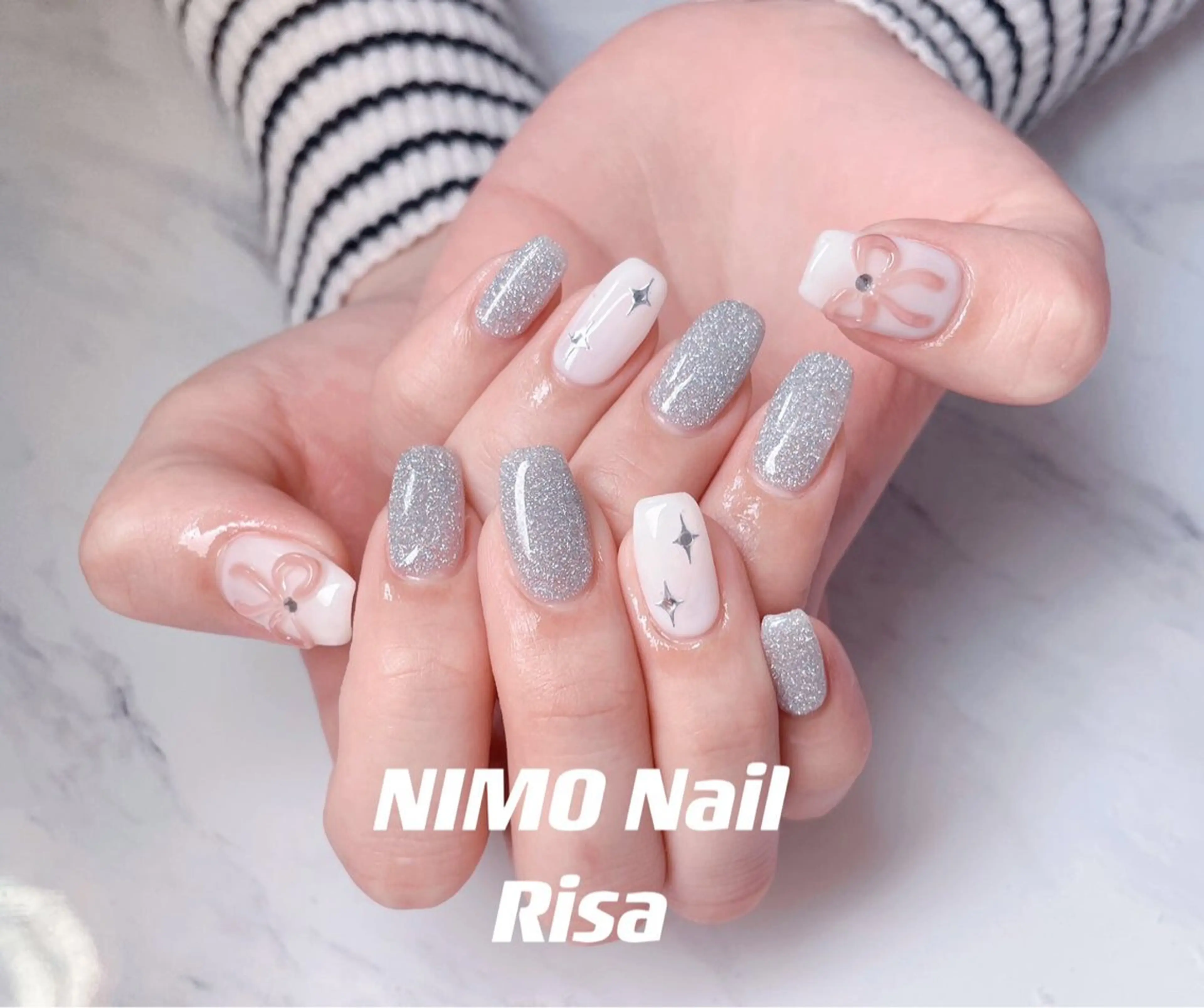 ネイル リボン ハンドネイル RI SA☀️ リサのネイルデザイン