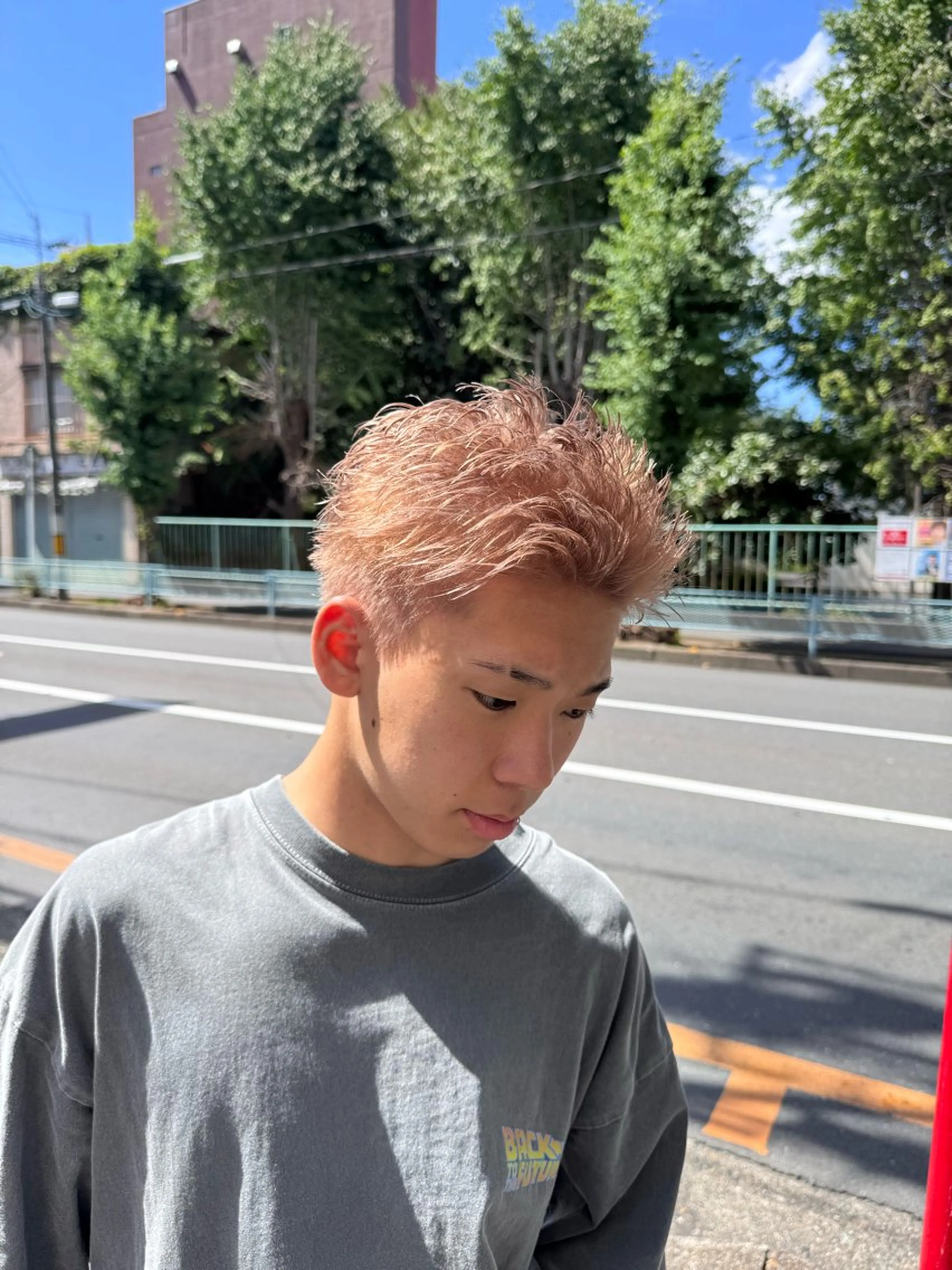 ショート カラー メンズ R/🤎 パーマ&ブリーチ🔥のヘアスタイル