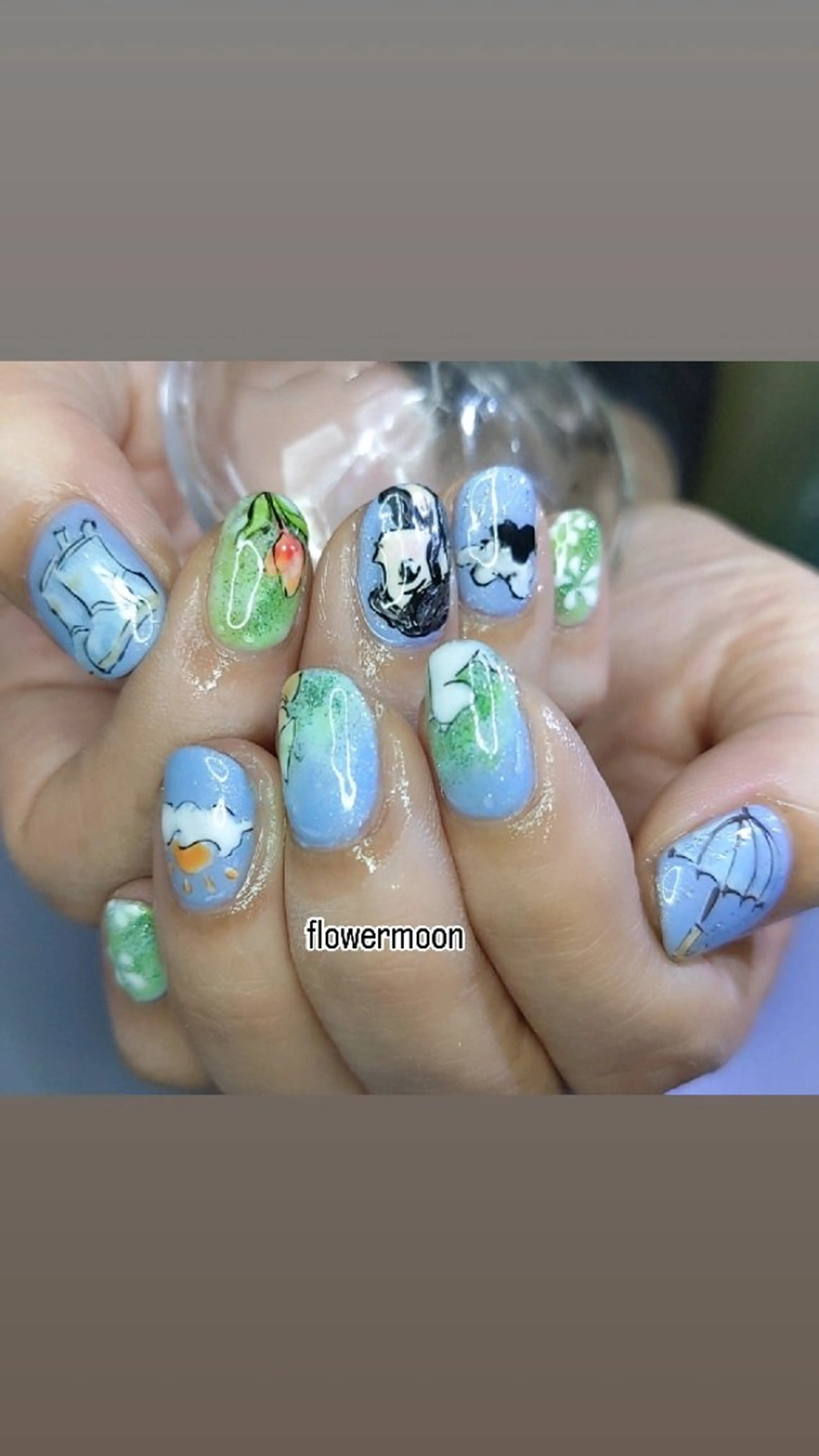 ネイル ハンドネイル ハンドケア フラワー ムーンのネイルデザイン