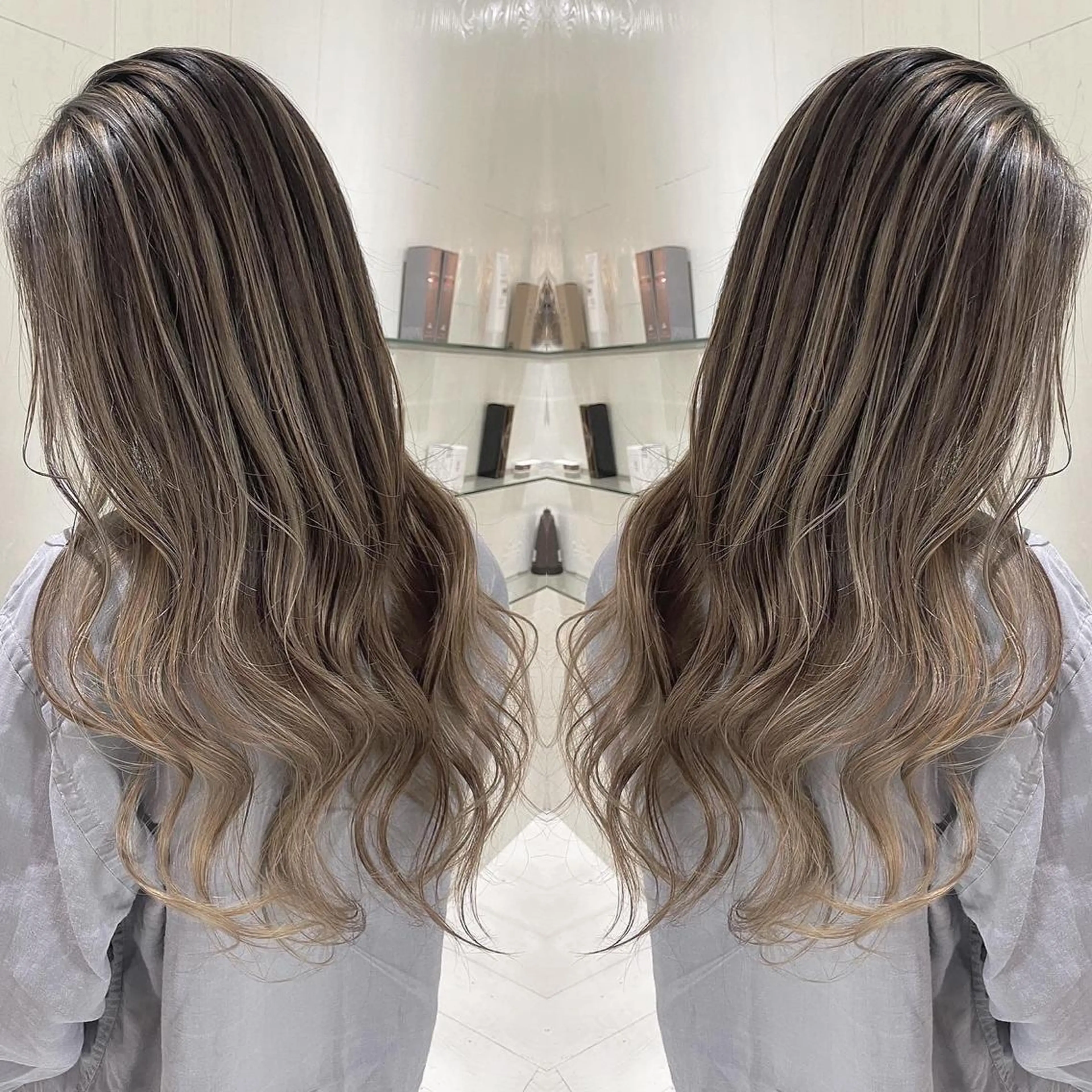 ロング カラー アッシュ バレイヤージュ グレージュ 外国人風カラー レイヤーカット ヘアカラー トリートメント 河合秀明/ショート /ボブ/レイヤーのヘアスタイル