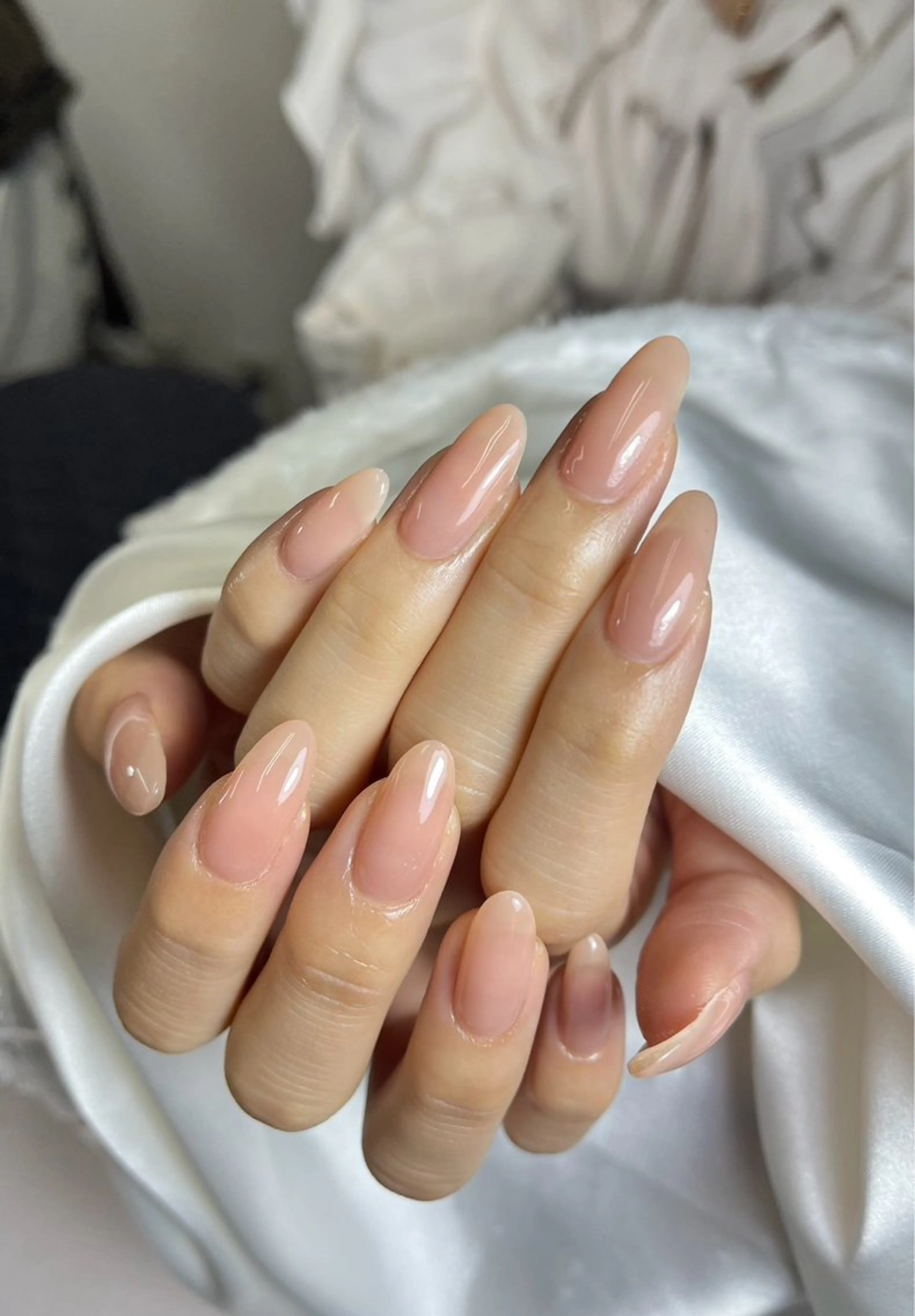 ネイル ブラウン チークネイル 桜ネイル 長さ出し フットネイル ハンドネイル XIINH NAIL SALONのネイルデザイン