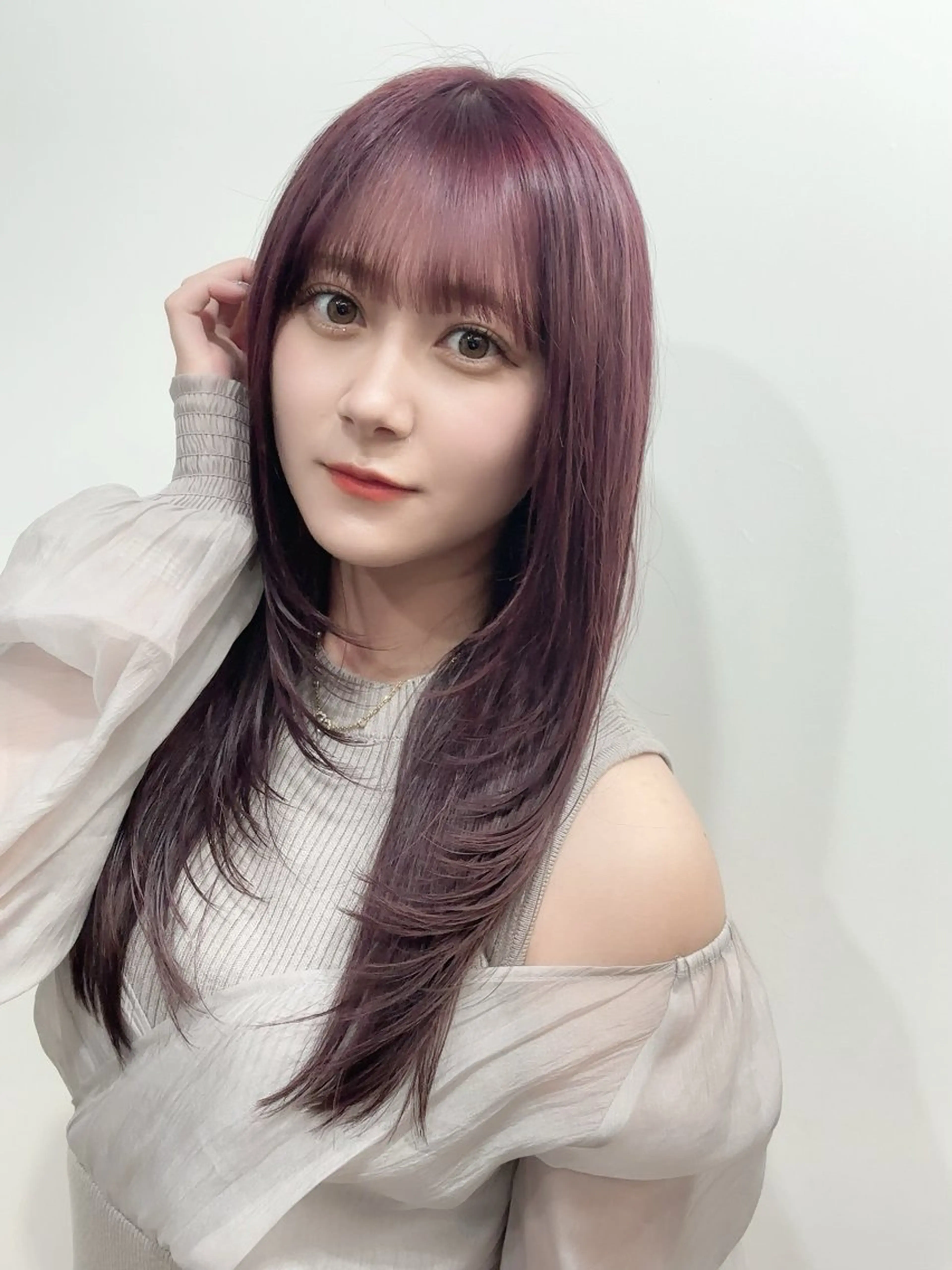 セミロング カラー 韓国風ヘア 似合わせカット 小顔カット 武田涼レイヤーカット 髪質改善×縮毛矯正のヘアスタイル