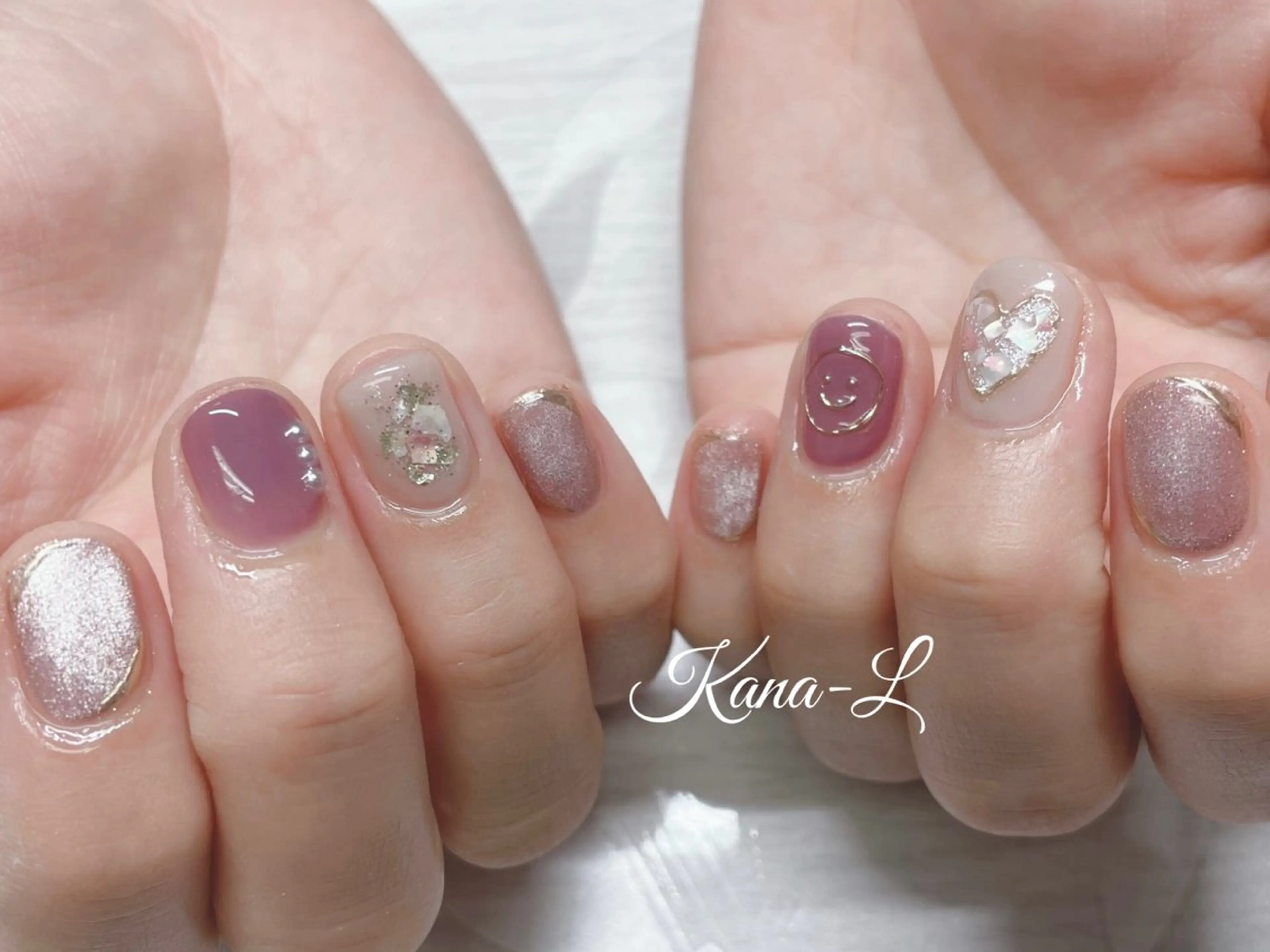 ネイル ジェルネイル ハート キラキラネイル マグネットネイル ニュアンスネイル 芦辺 香奈のネイルデザイン