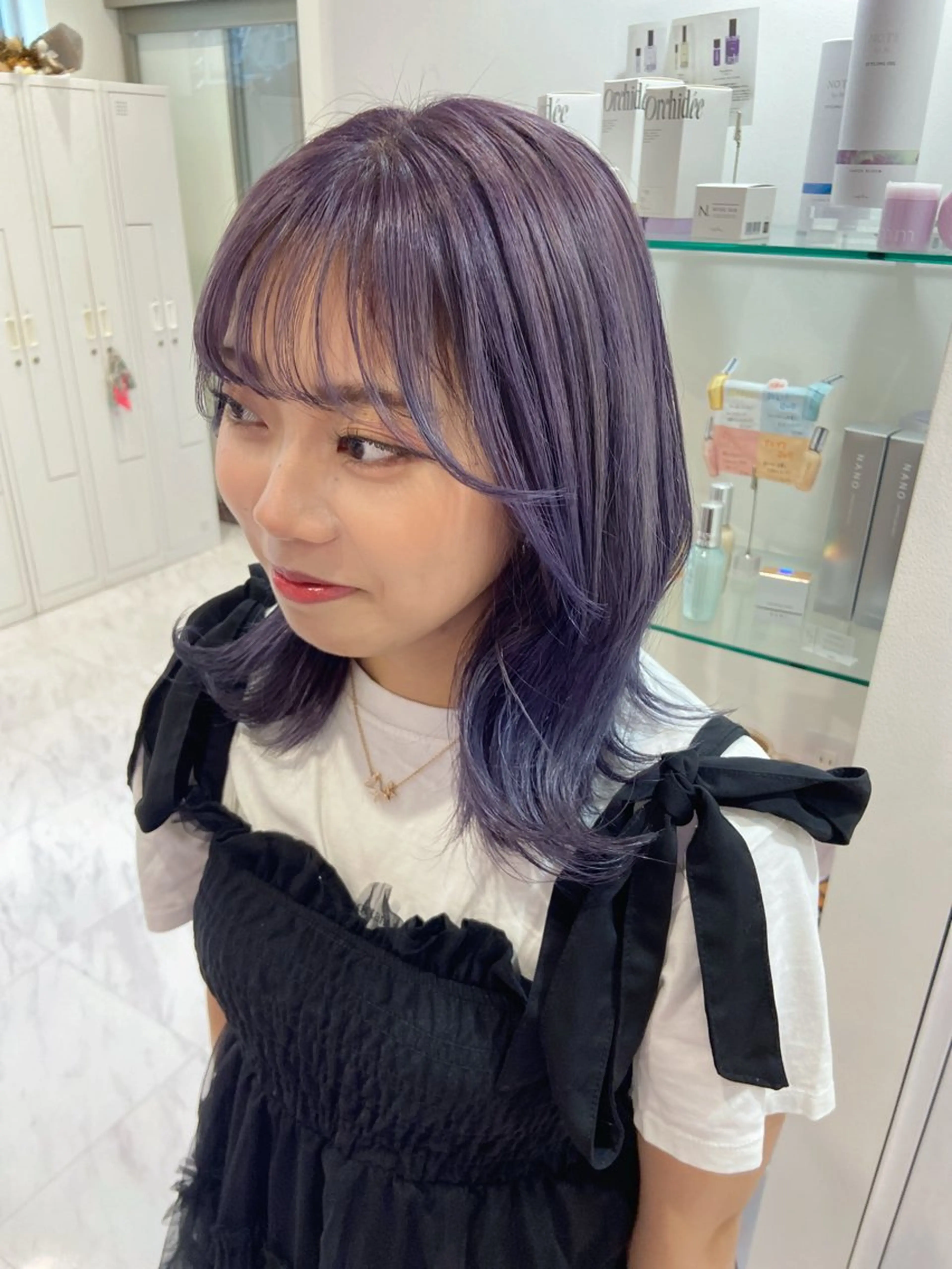 ショート カラー グレージュ ラベンダーカラー ラベンダーグレージュ ラベンダーグレー オレンジ カット ヘアカラー 名駅/ハイトーン /Y2k/YUNAのヘアスタイル