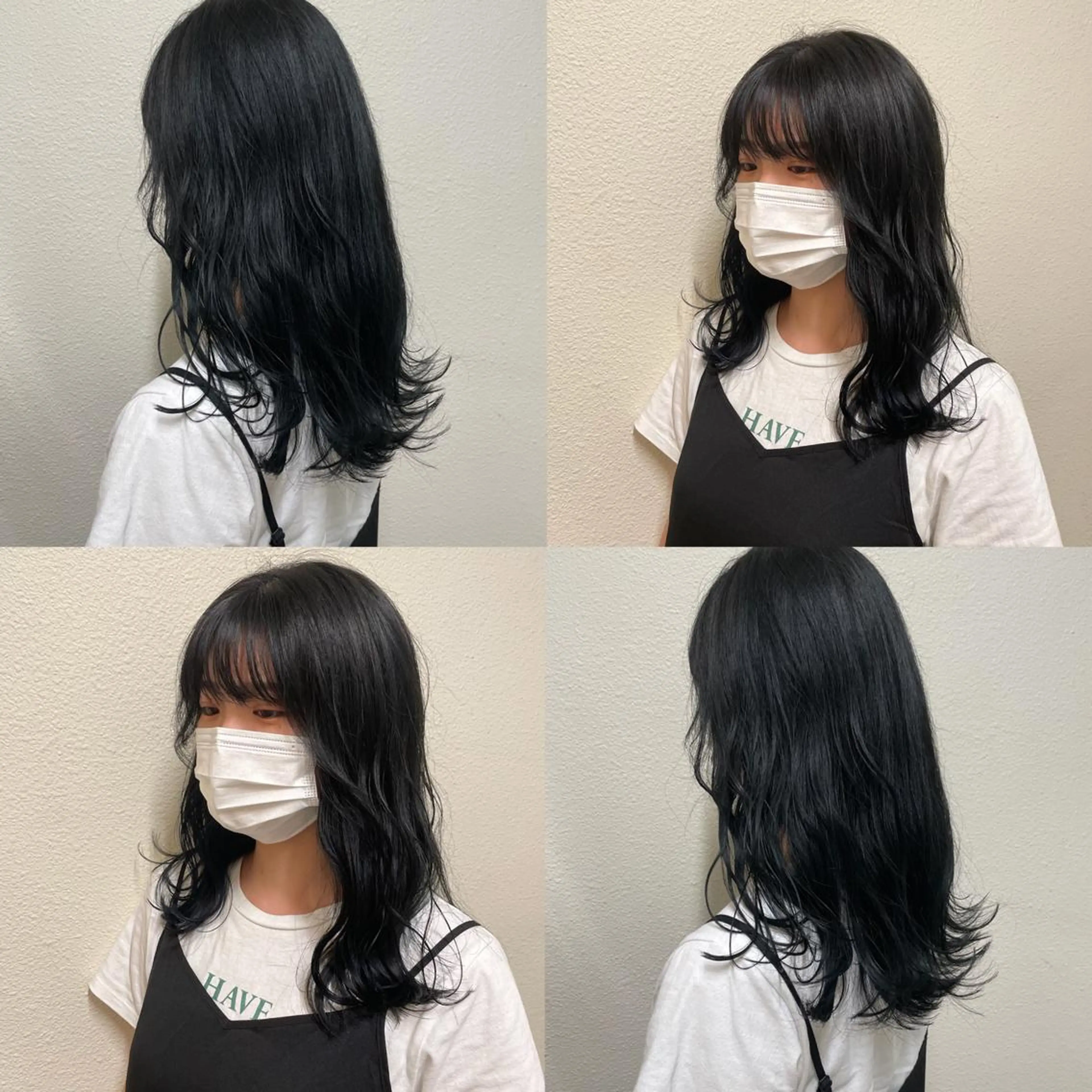 ミディアム カラー ヘアアレンジ 黒髪 ブルーカラー ブルーブラック 透明感カラー HARUKI MINATO Japan SENDAI所属・🌈【透明感・韓国 ヘア】がっきー🌈のヘアスタイル