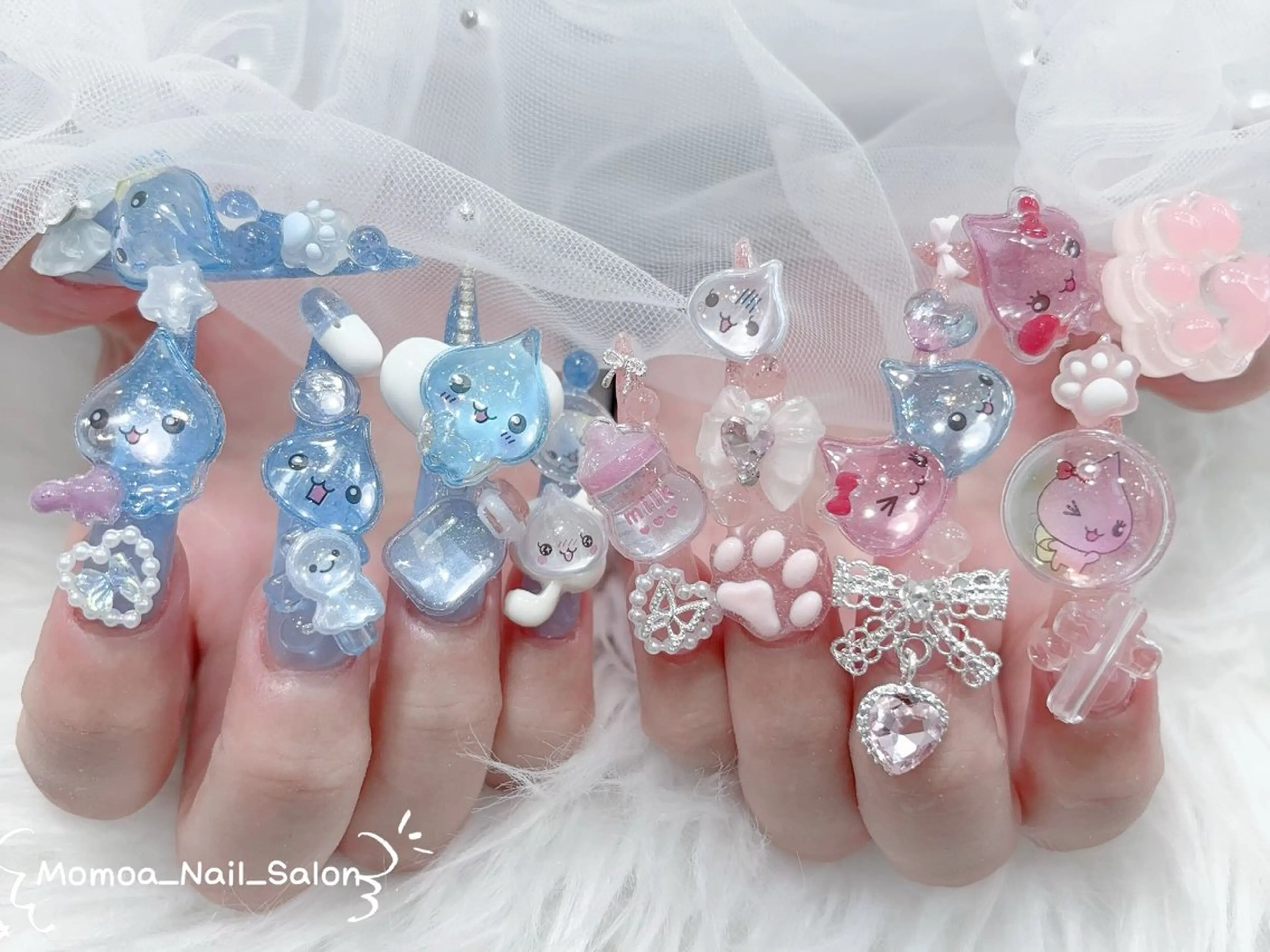 ネイル 成人式 ロングネイル マグネットネイル 大理石ネイル(マーブル) 持ち込み ハンドネイル MoMoA Nail ネイル長さ出し専門店のネイルデザイン