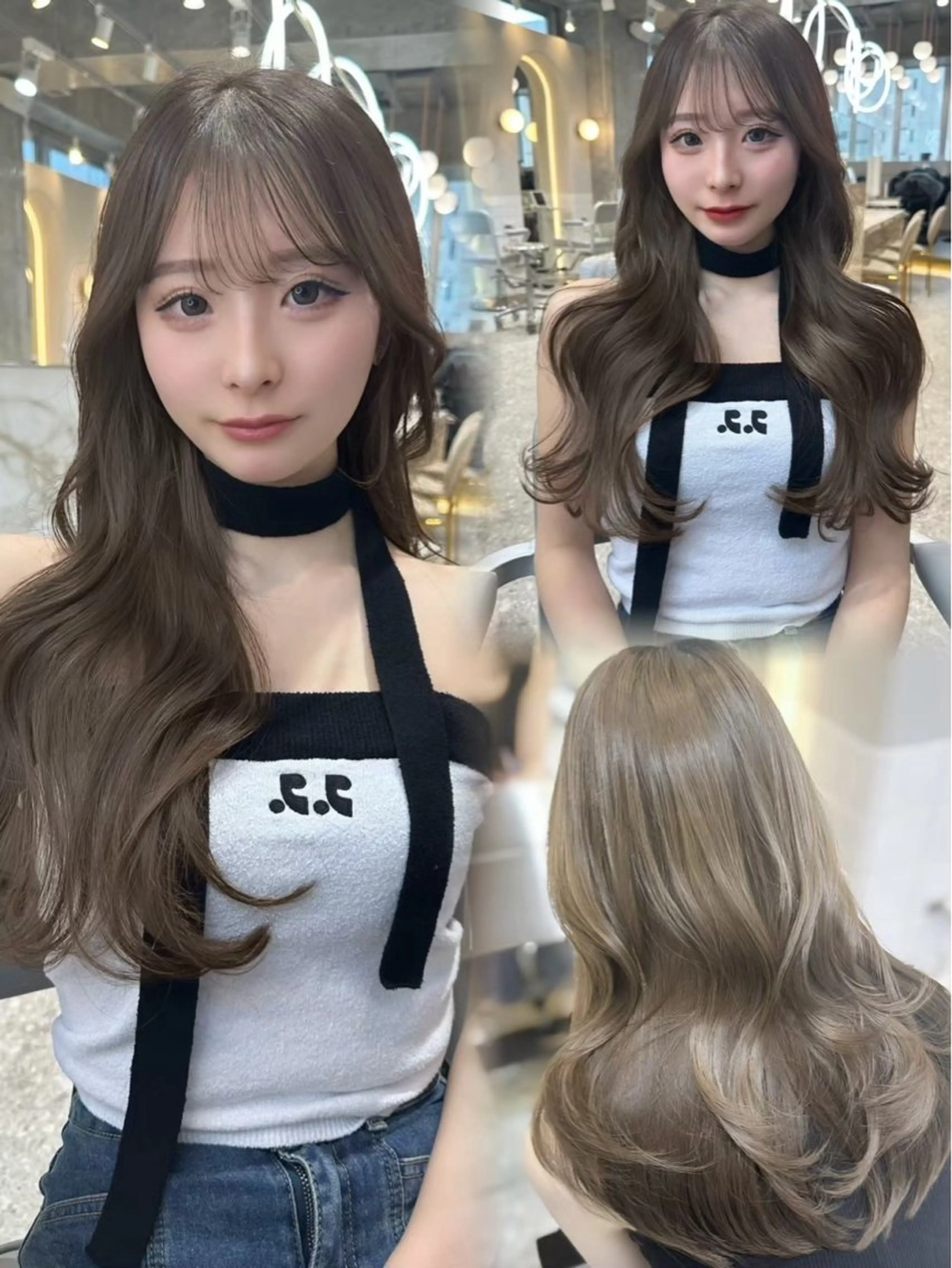 ロング カラー ベージュカラー ブリーチ ケアカラー 透明感カラー ダブルカラー 本場の韓国ヘア/顔ま わりカット/リョウヤのヘアスタイル