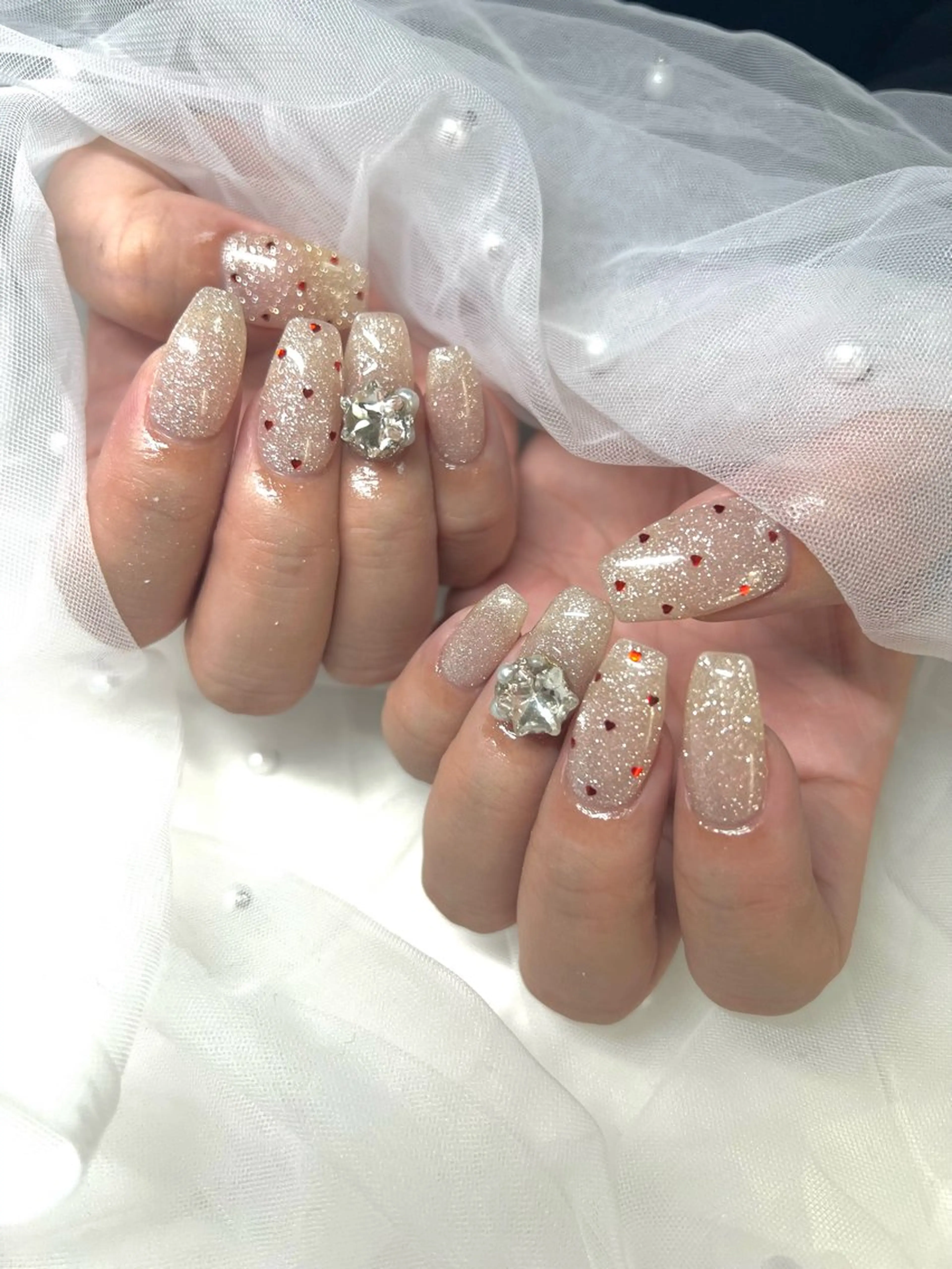 ネイル フラッシュネイル ハート ラメ(グリッター) ハンドネイル 川端 京香のネイルデザイン