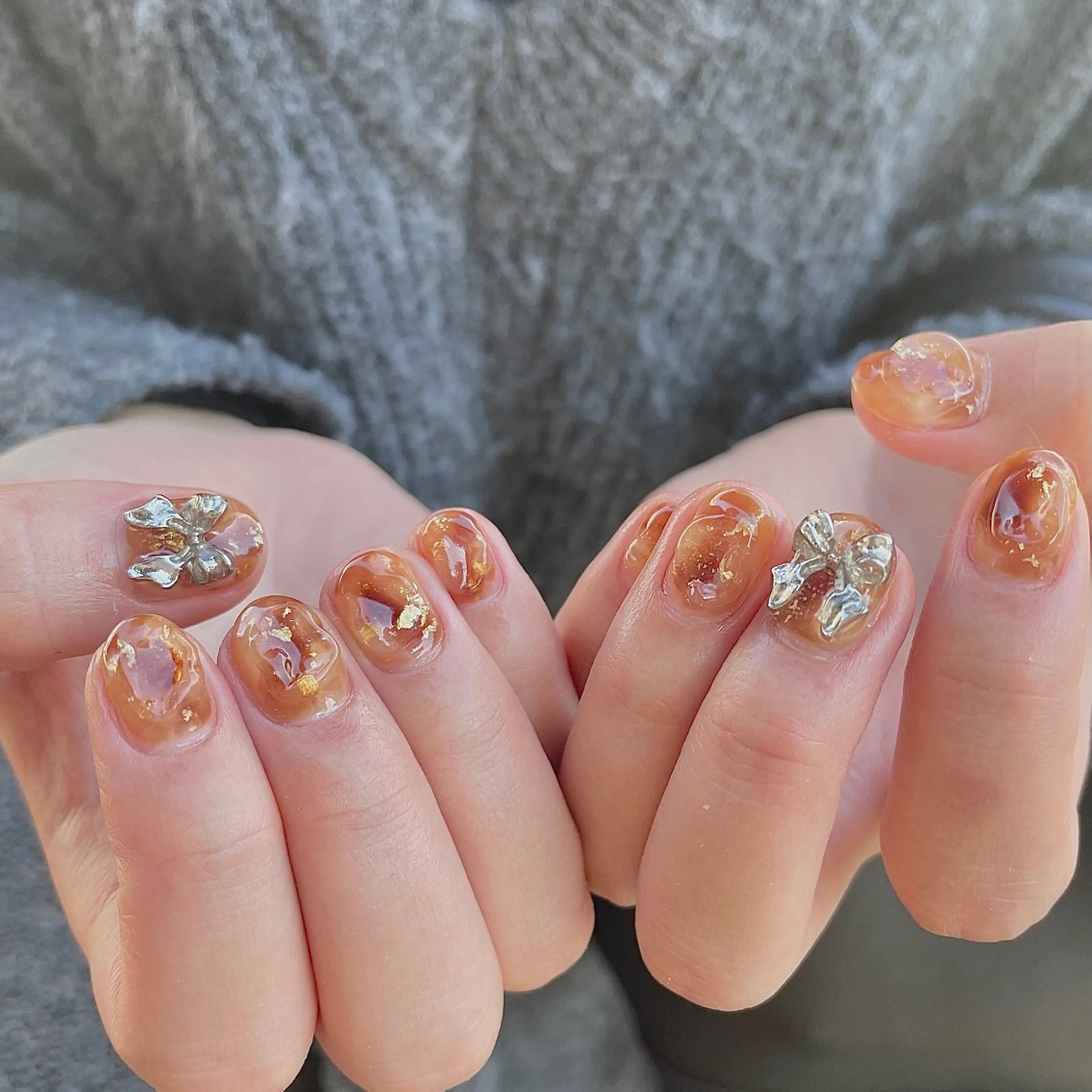 ネイル べっ甲ネイル 大理石ネイル(マーブル) リボン ショートネイル ハンドネイル acs.n所属・ネイル，耳つぼ 風間すみれのその他イメージ