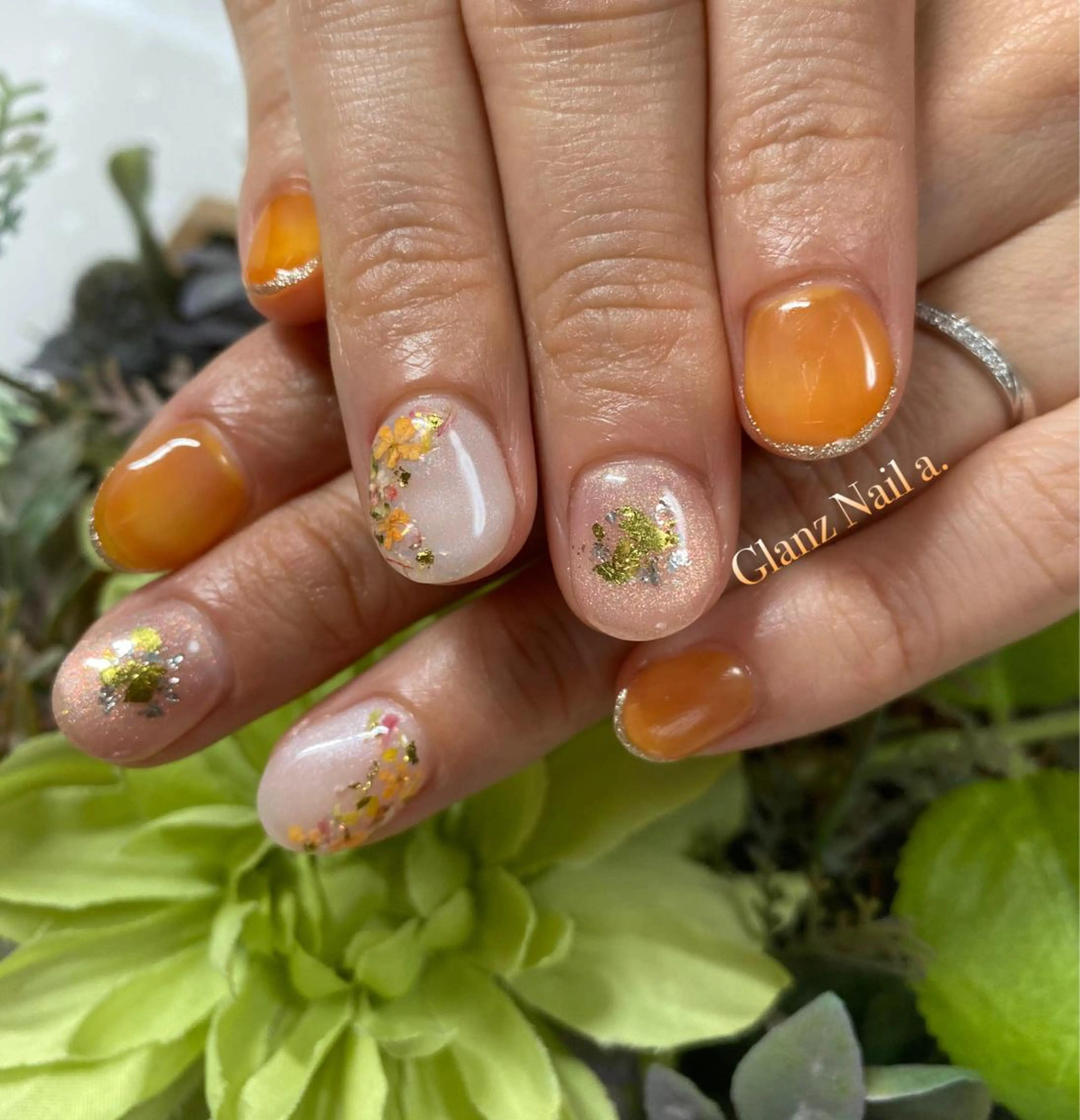 ネイル オレンジ Glanz  Nail aのネイルデザイン