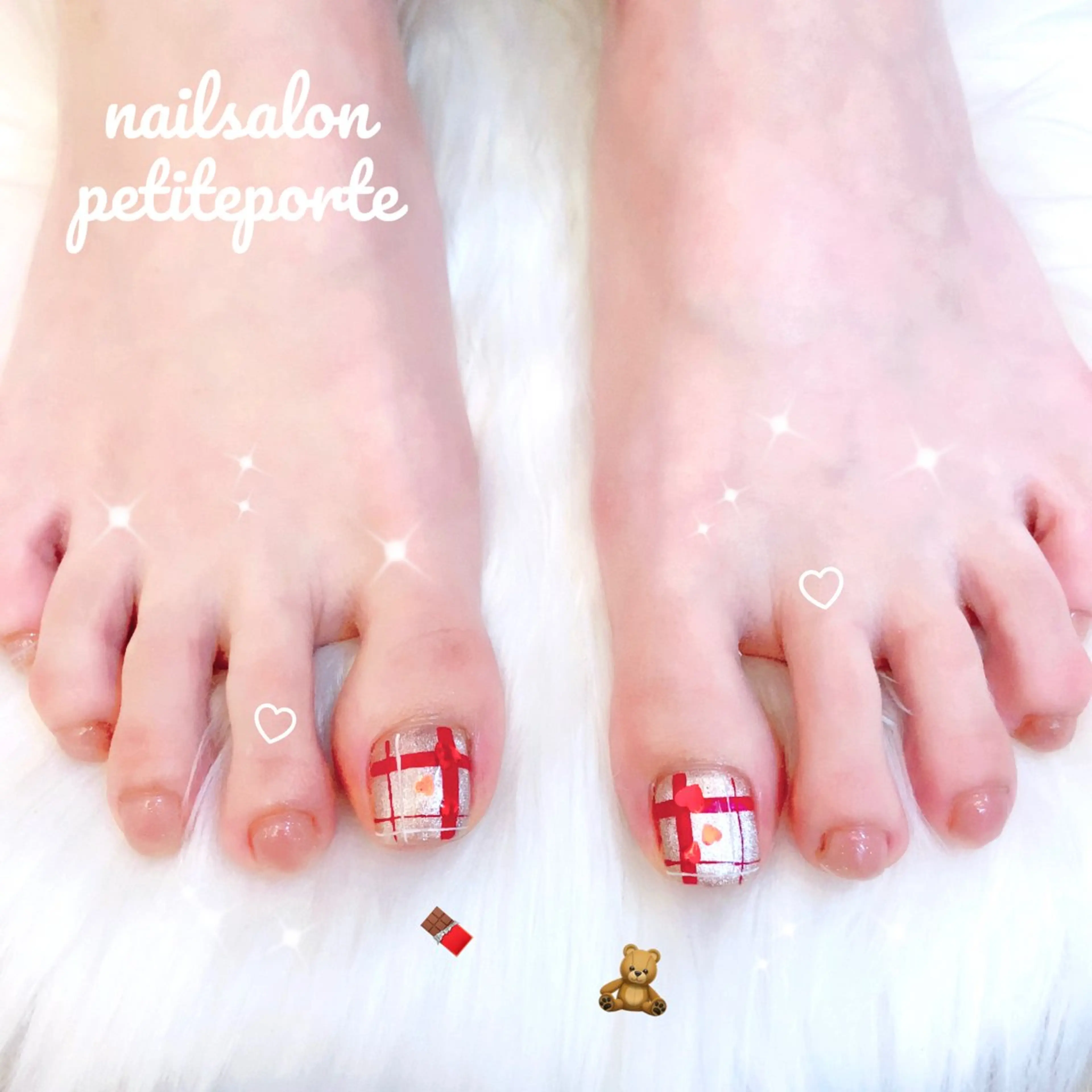 ネイル アートネイル フットネイル ハート バレンタイン フットネイル nailsalon petite porte所属・petite porteのネイルデザイン