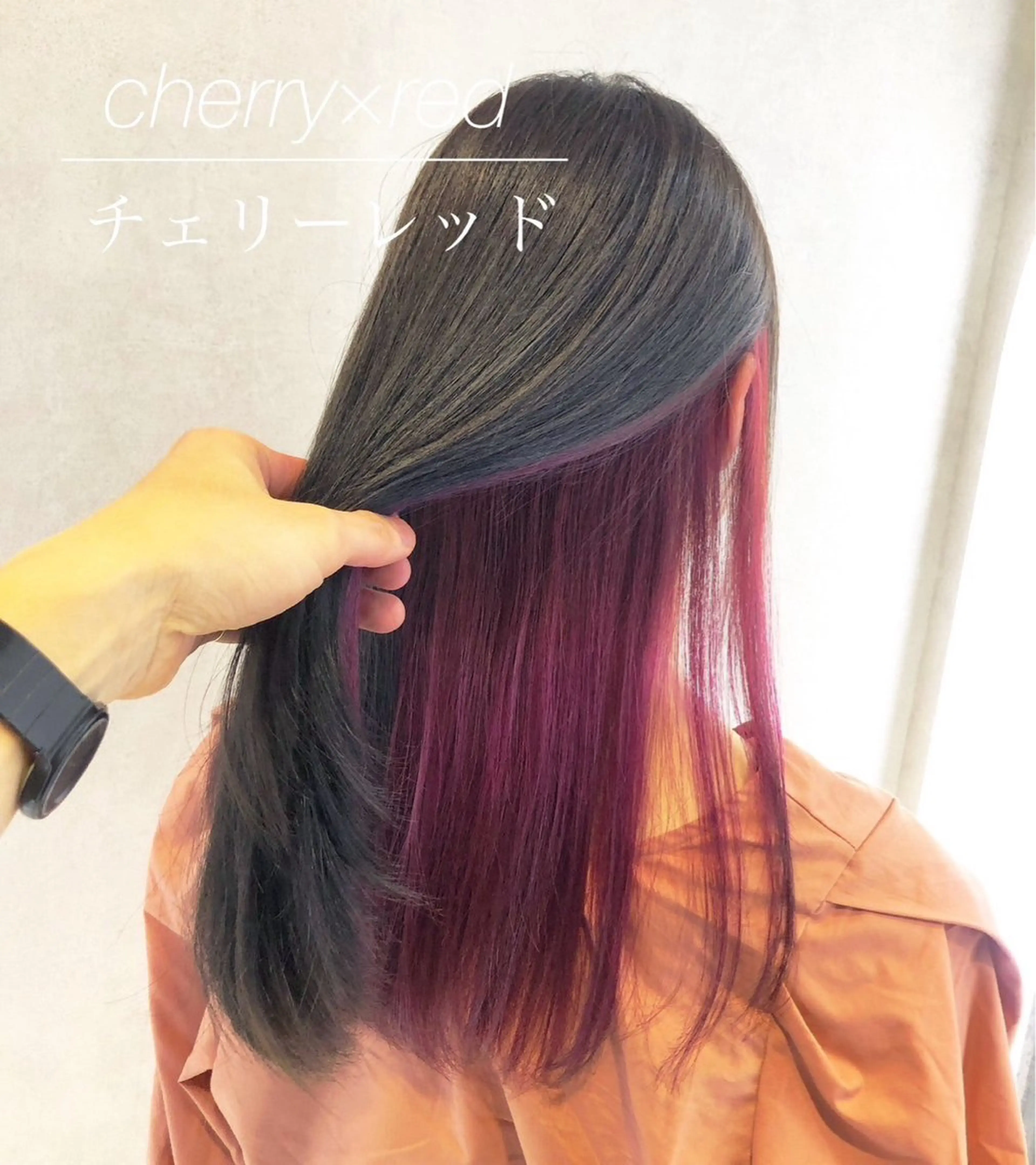 セミロング カラー ハイトーンカラー レッドカラー エクステ 代表/七瀬/ギャル/ シールエクステ/渋谷のヘアスタイル