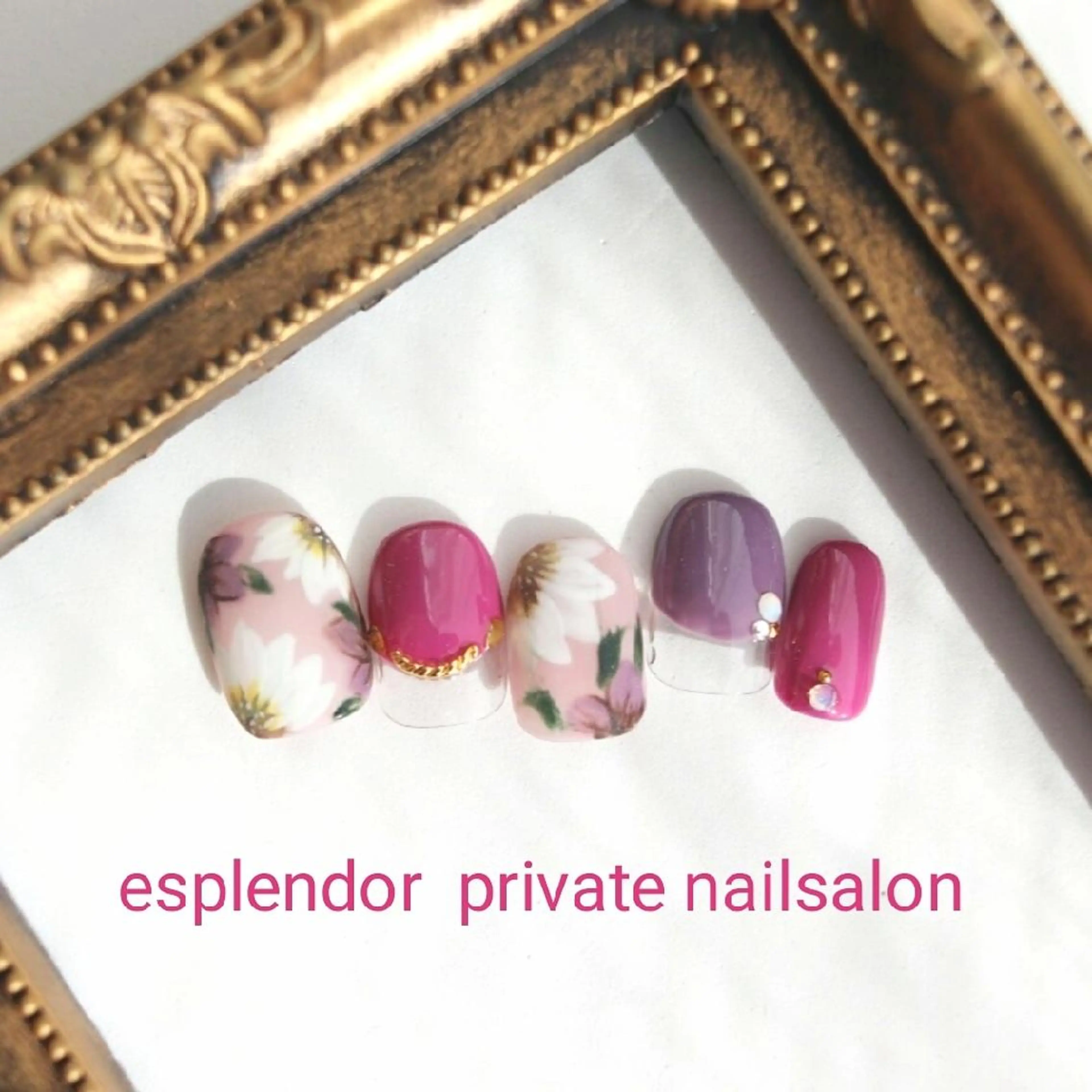 ネイル フラワーネイル ピンク パープル esplendor  エスプレンドル所属・esplendor  エスプレンドルのネイルデザイン