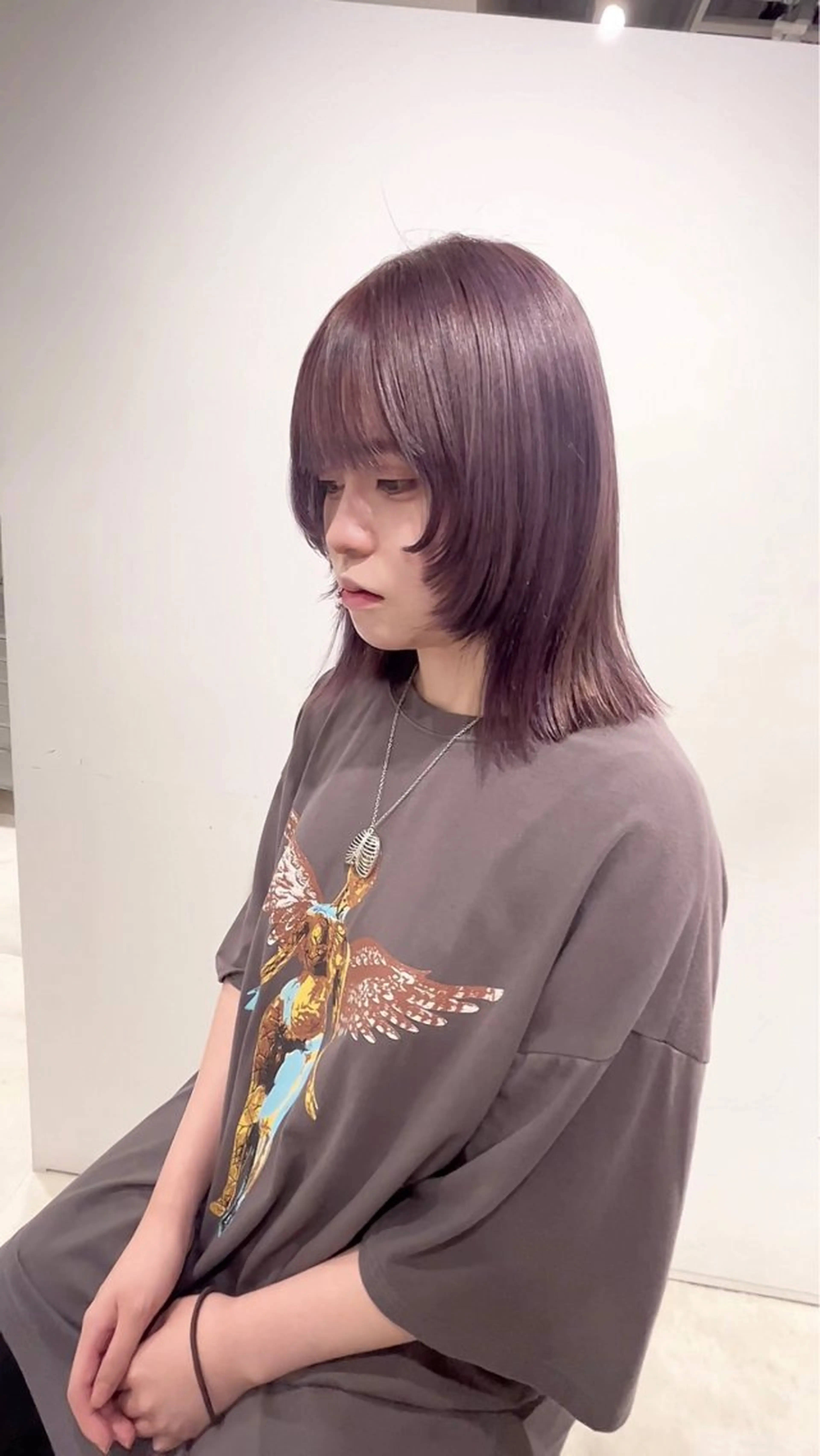 ミディアム カラー ピンクカラー パープルカラー 顔周りカット レイヤーカット カット ヘアカラー トリートメント GO TODAY  SHAIRE  SALON   渋谷モディ所属・スキバサミを使わない カット🌼唯🌼のヘアスタイル