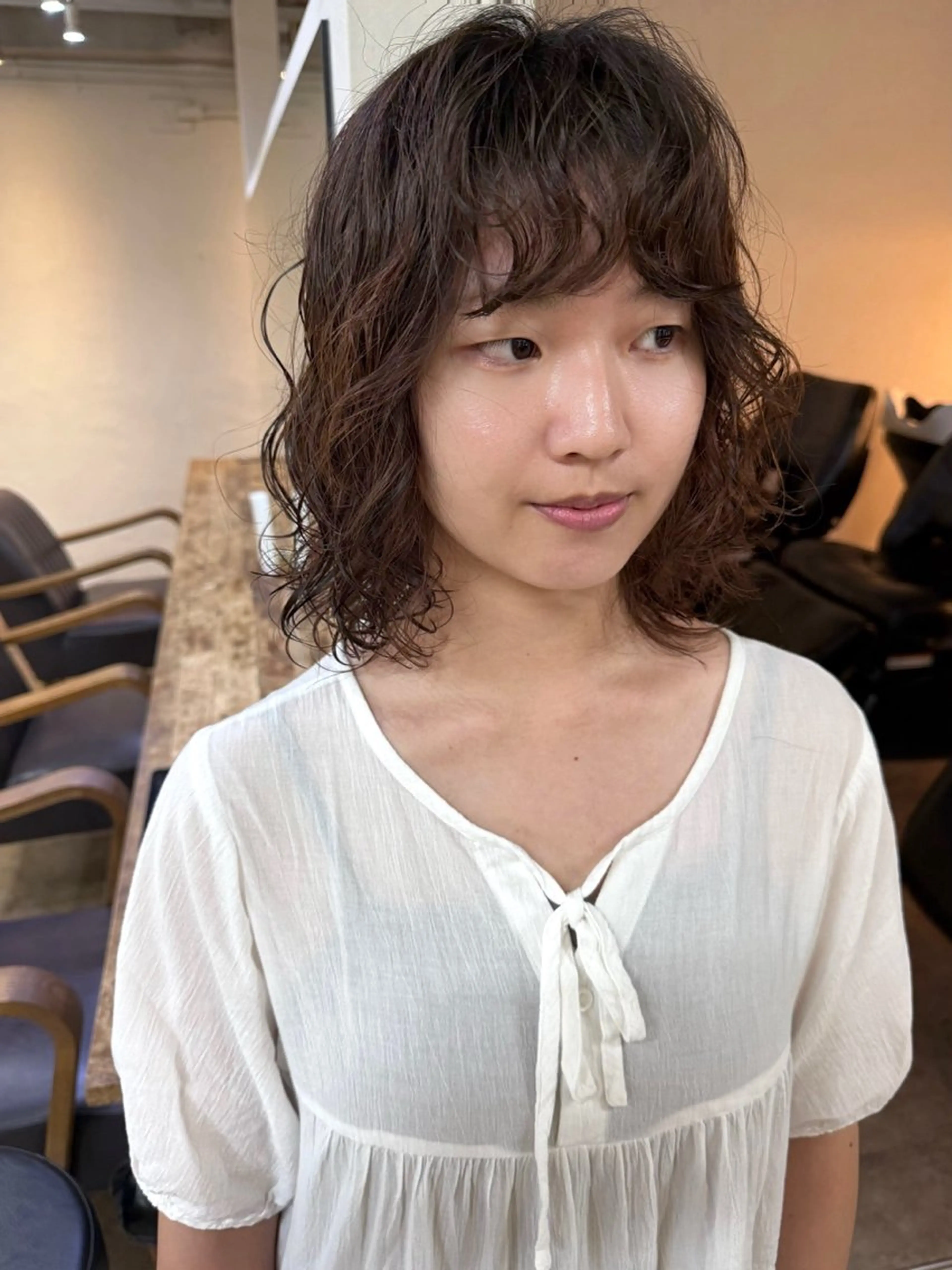 ミディアム ミディアムパーマ ウルフカット カット パーマ トリートメント 森貴裕/ベージュ/ パーマ/オリーブのヘアスタイル