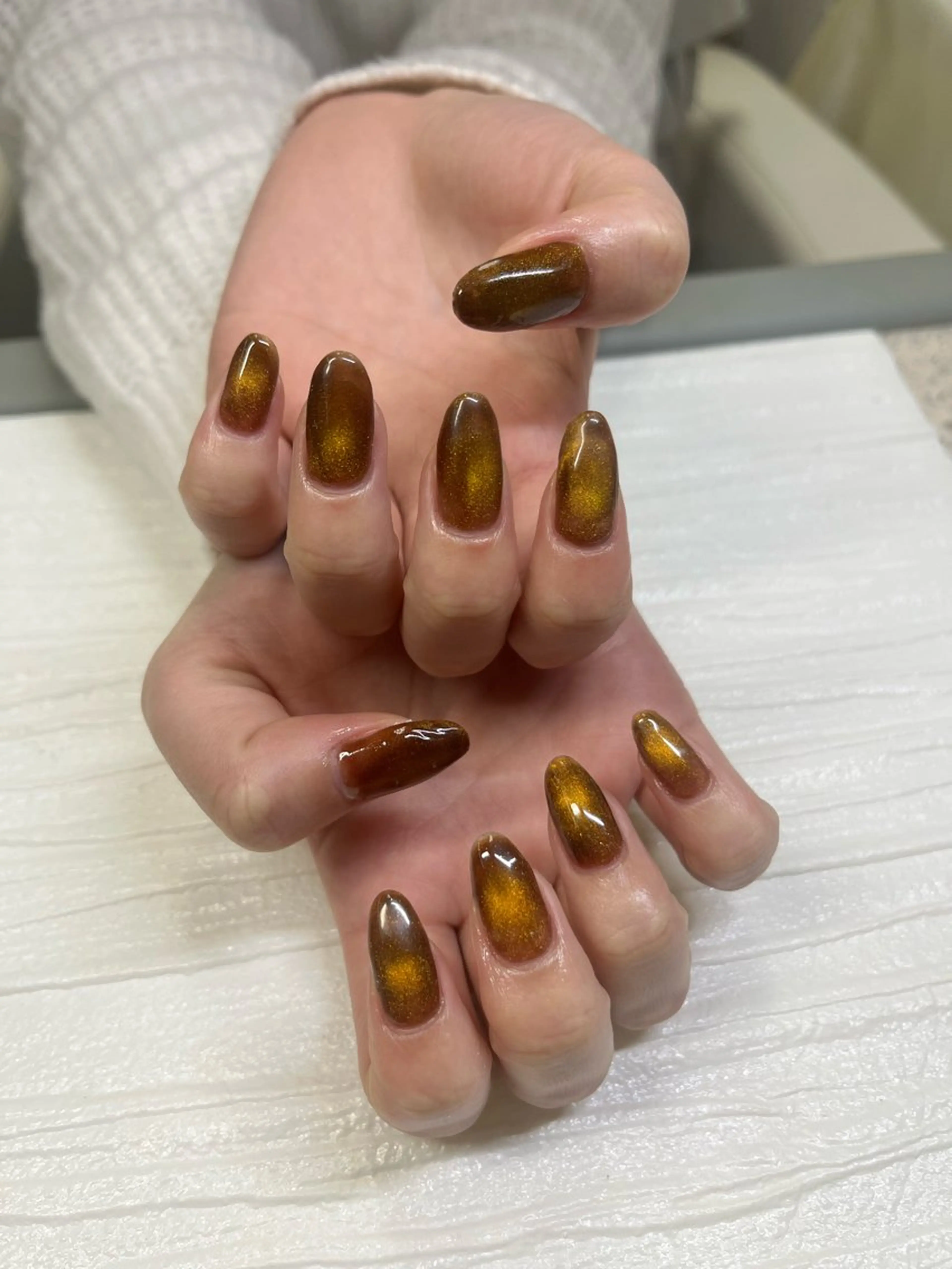 ネイル ブラウン ラメ(グリッター) マグネットネイル マグネットワンカラー ワンカラーネイル ハンドネイル フットネイル chai 上本町 sakuraのネイルデザイン