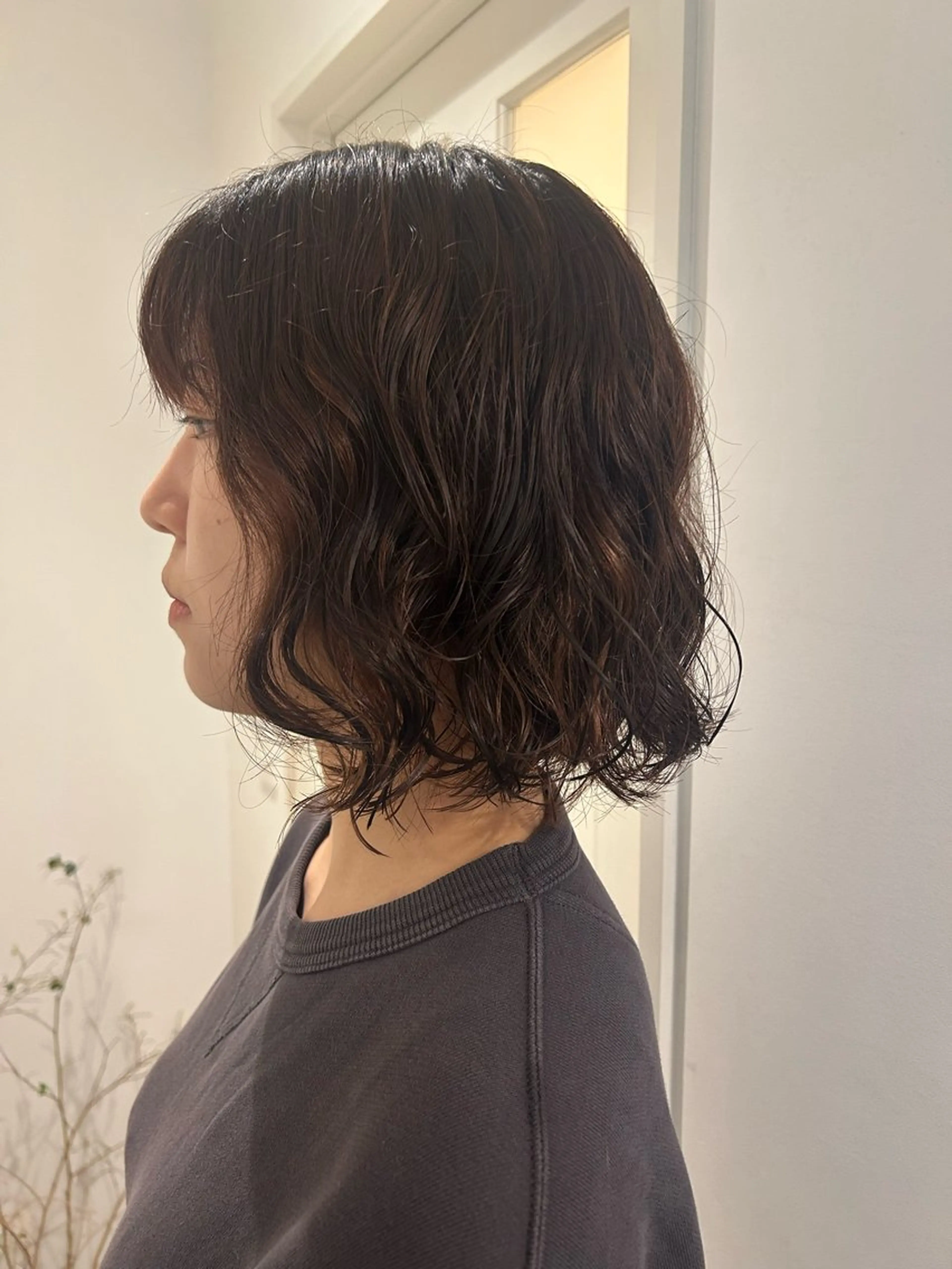 ミディアム パーマ ミディアムパーマ ボブ 湯浅 美葉のヘアスタイル