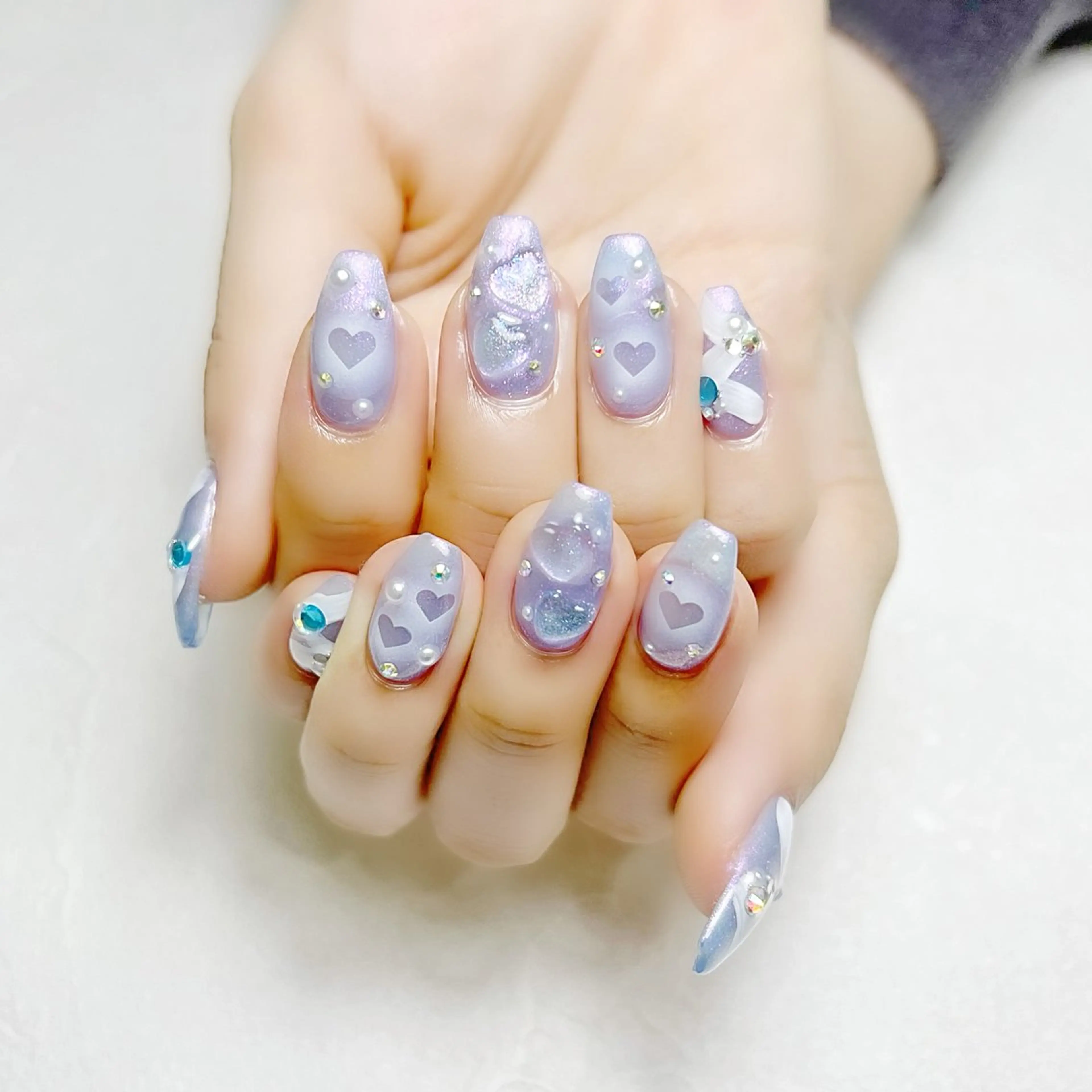 ネイル ブルー ハート ワンホンネイル rouse nail RISATOのネイルデザイン