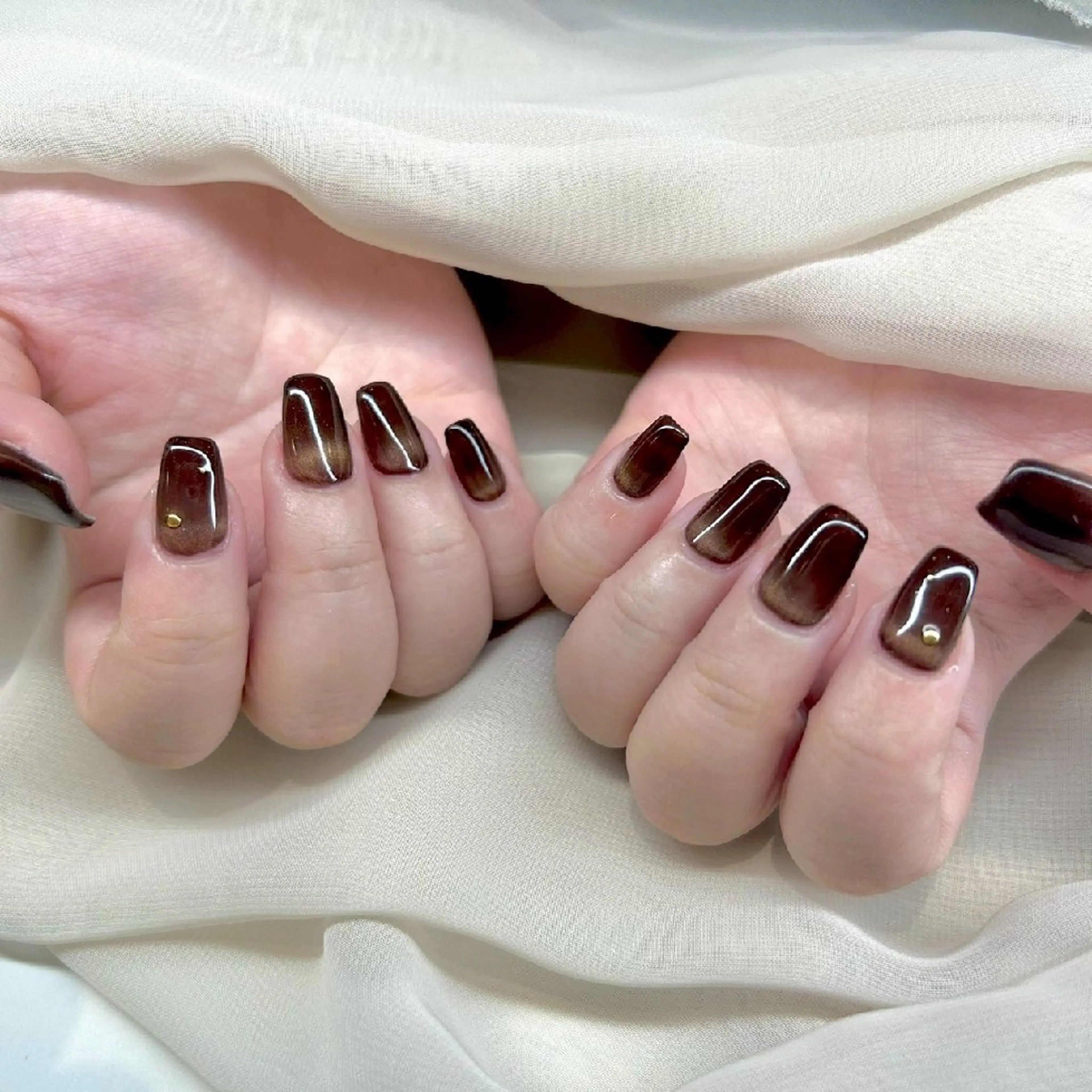 ネイル ブラウン マグネットネイル バレンタイン 冬ネイル ハンドネイル ai のネイルデザイン