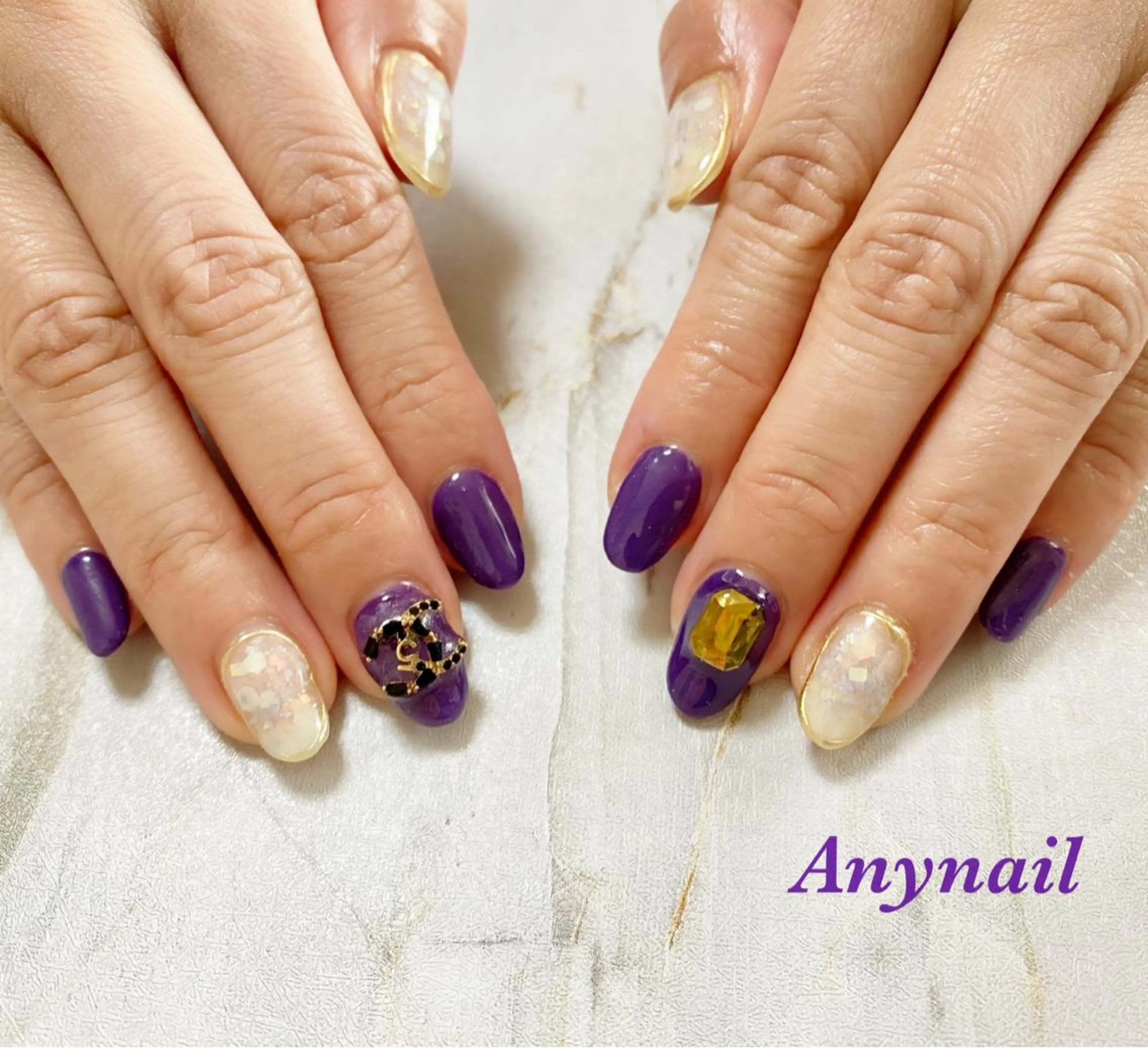 ネイル アートネイル ブルー ホログラムネイル パープル 岩澤 恵子のネイルデザイン