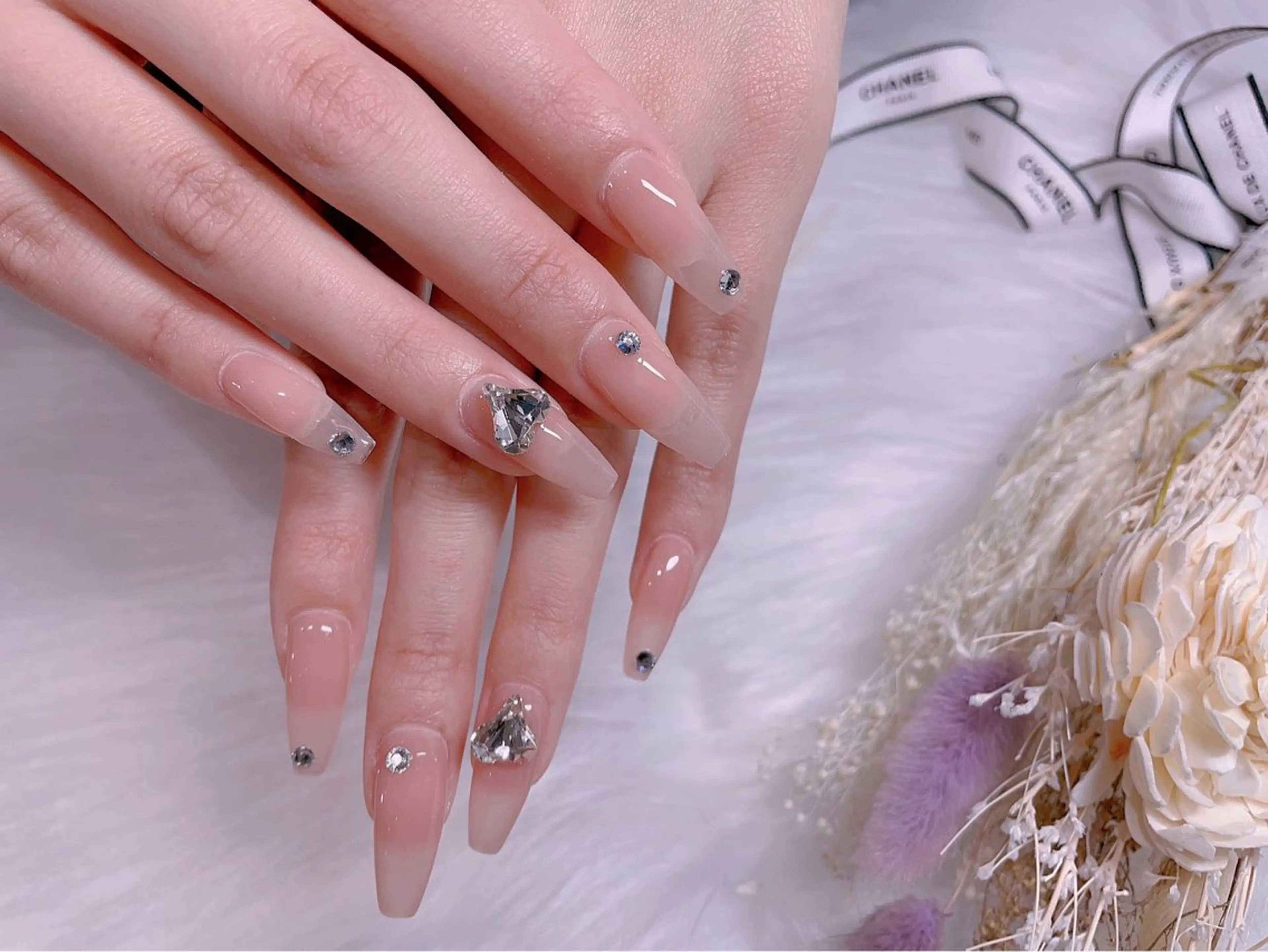 ネイル 長さ出し ハート スカルプネイル ストーンネイル Belle nail salon 新小岩のネイルデザイン