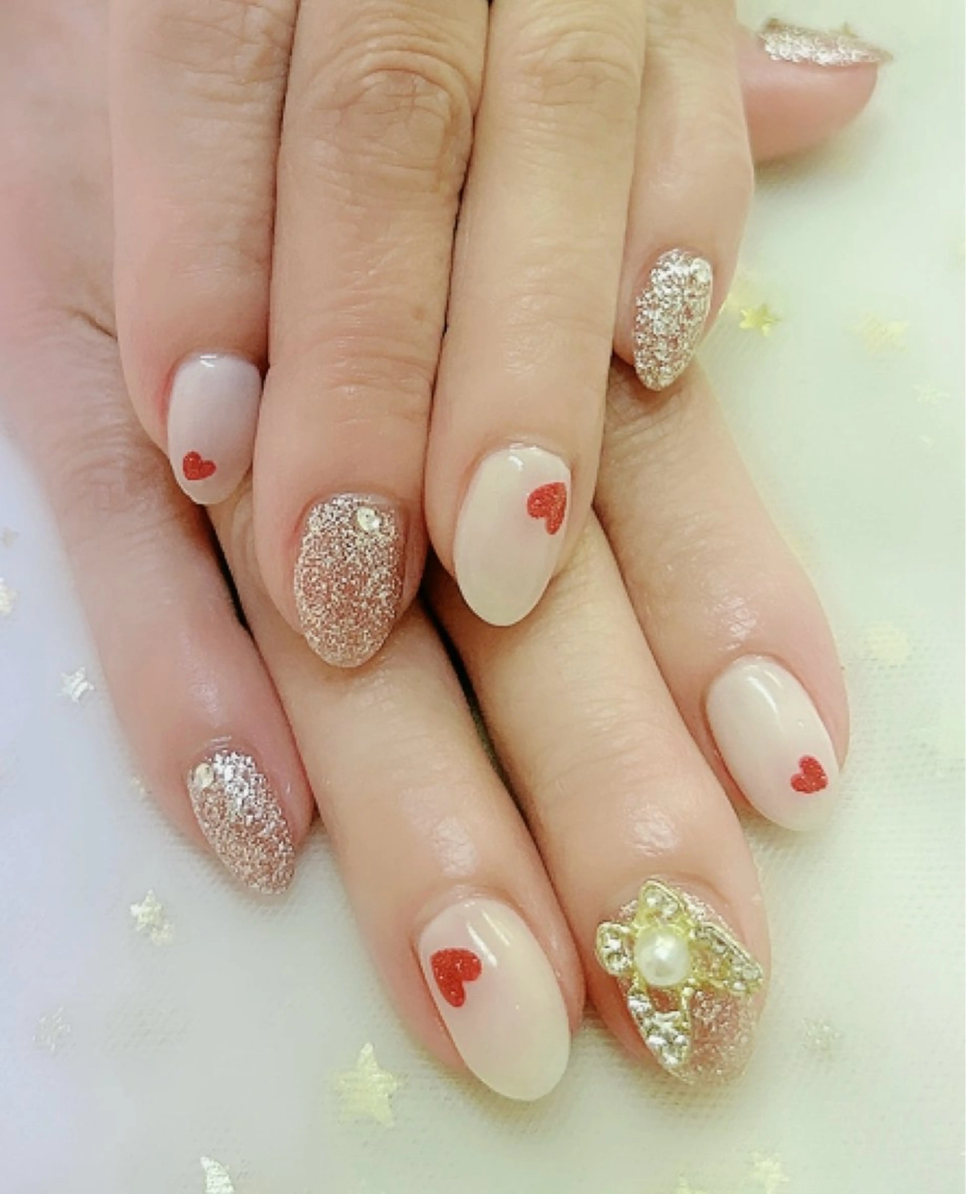 ネイル ハート ラメ(グリッター) ハンドネイル 上福岡 らんらんのネイルデザイン