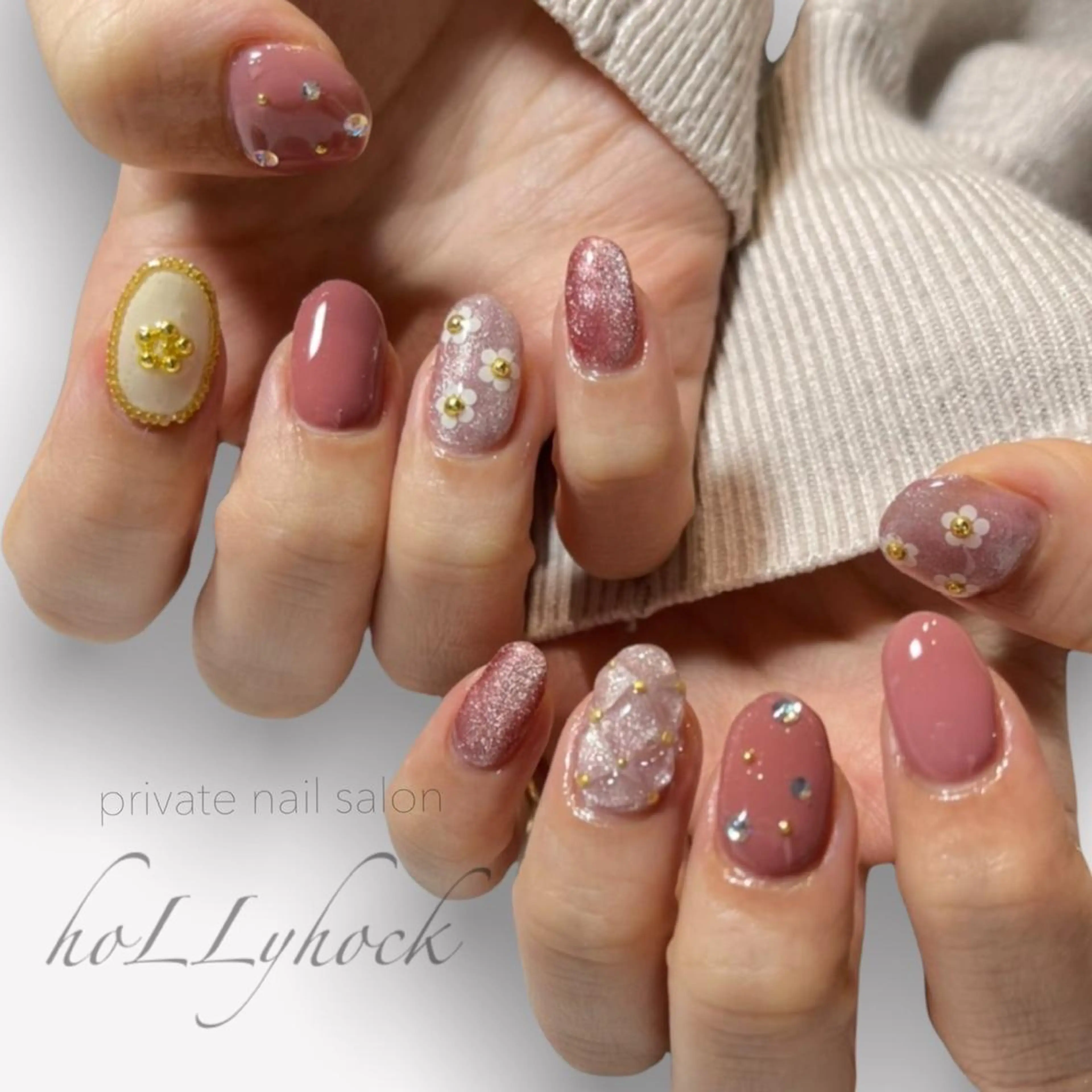 ネイル アートネイル フラッシュネイル マグネットネイル ニュアンスネイル nail salon hoLLyhockのネイルデザイン