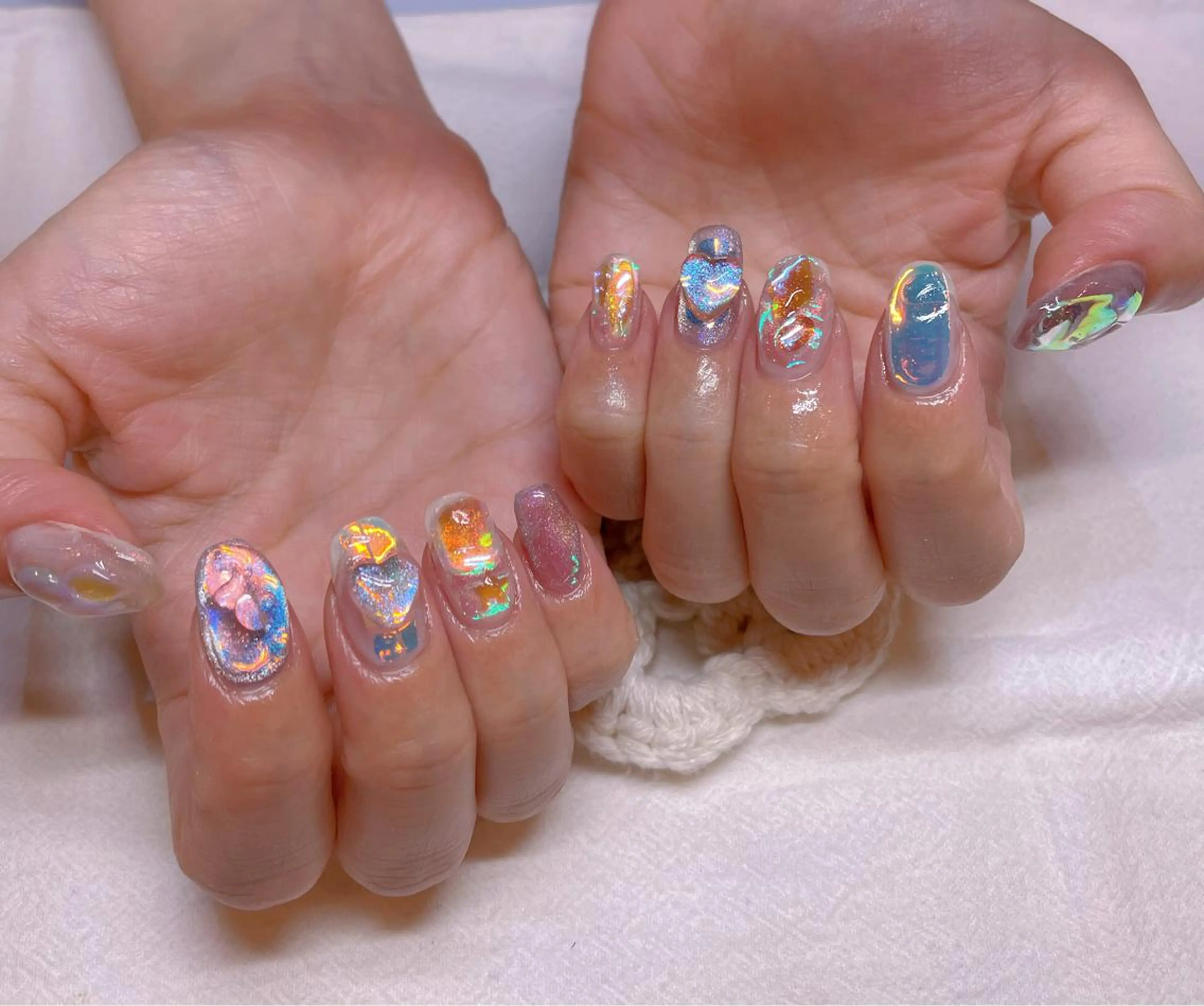 ネイル オーロラネイル ハート ハンドネイル ネイリスト ❄️ユキ❄️のネイルデザイン