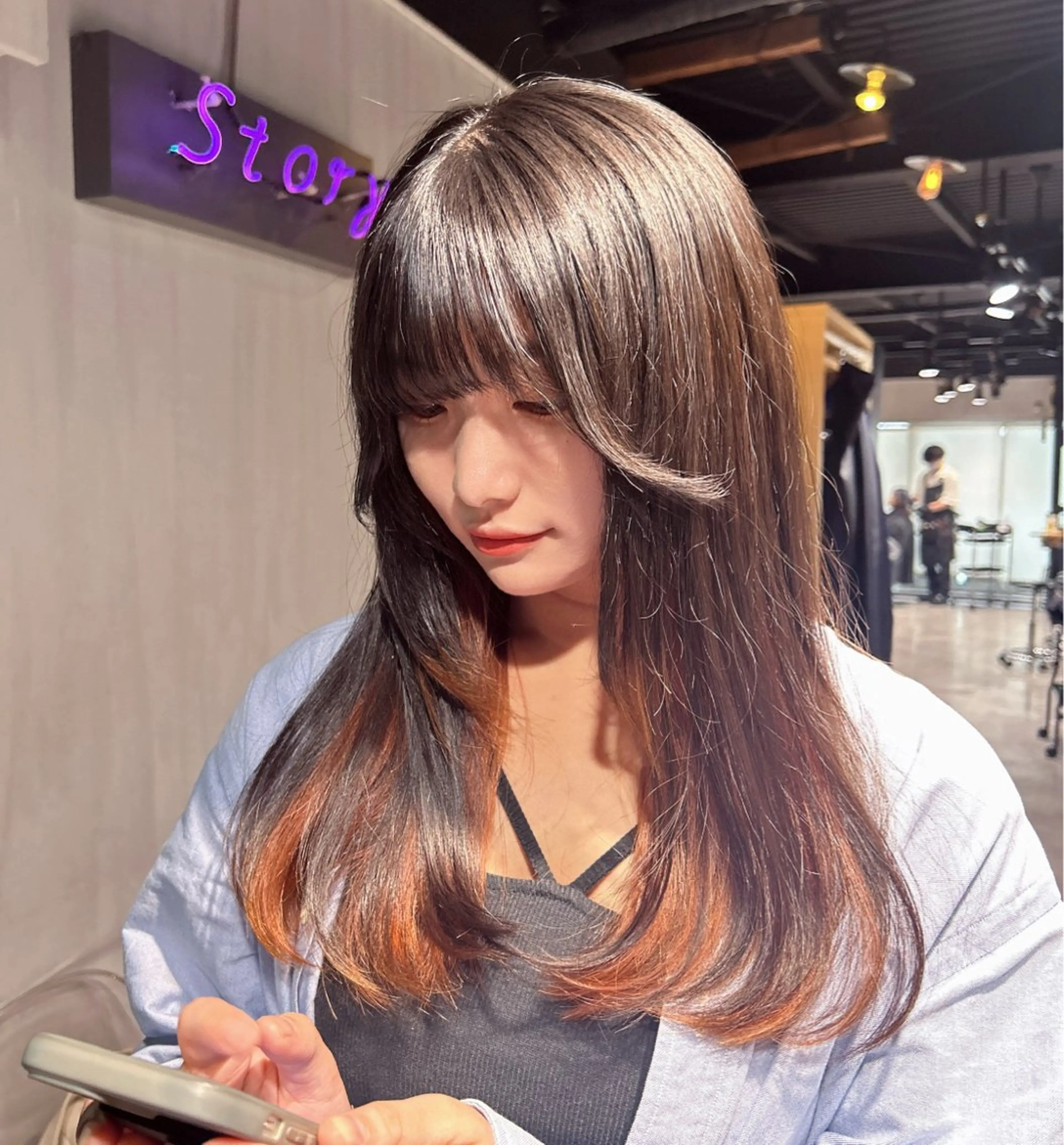 ロング アッシュ ピンクブラウン パープルカラー 髪質改善 レイヤーカット MEI🎀垢抜けカラ ー🎀韓国styleのヘアスタイル