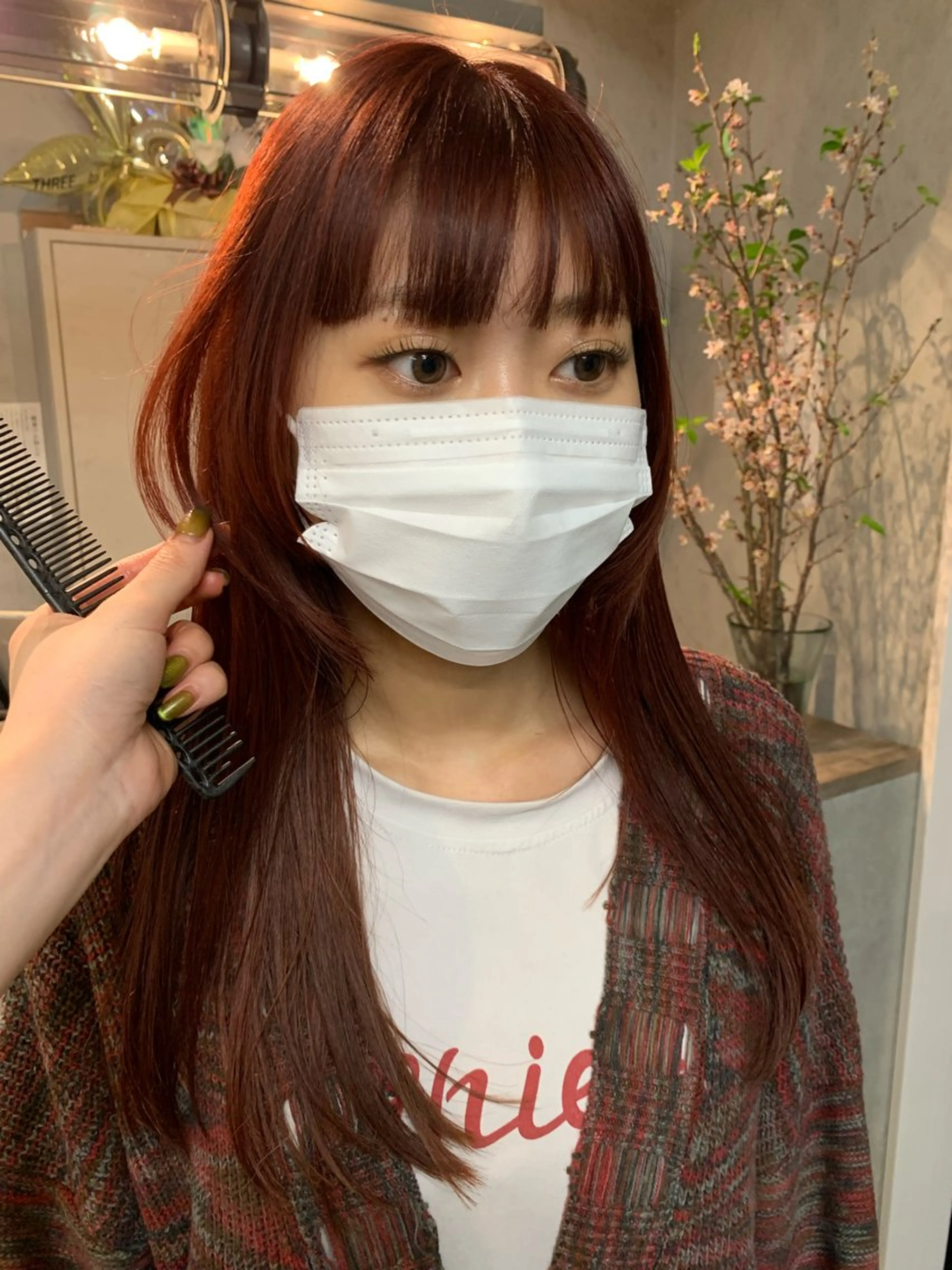 ロング カラー レッドカラー Haru/THREE …by velvetのヘアスタイル