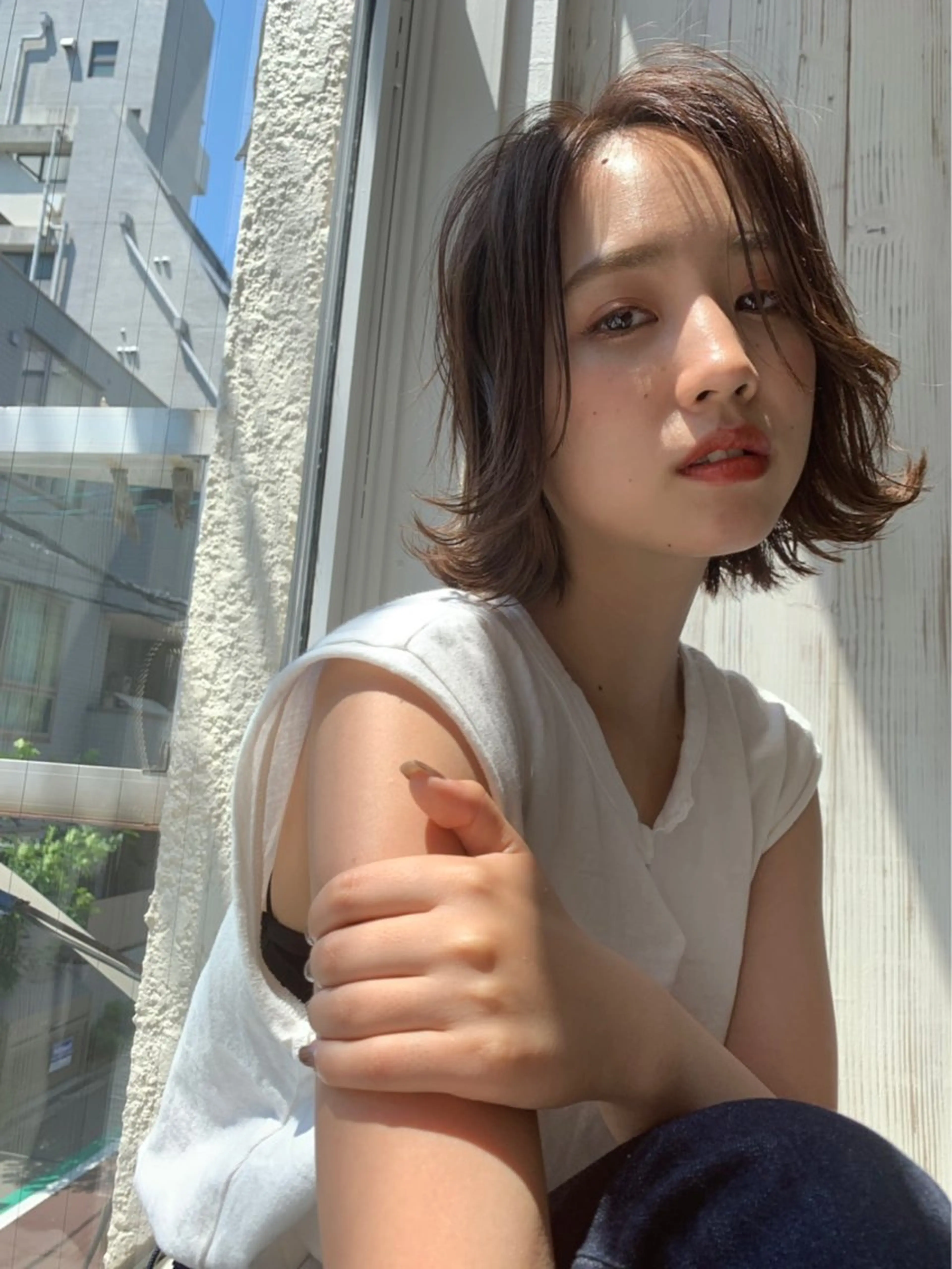 ミディアム カラー 外ハネヘア 杉原 悠司のヘアスタイル