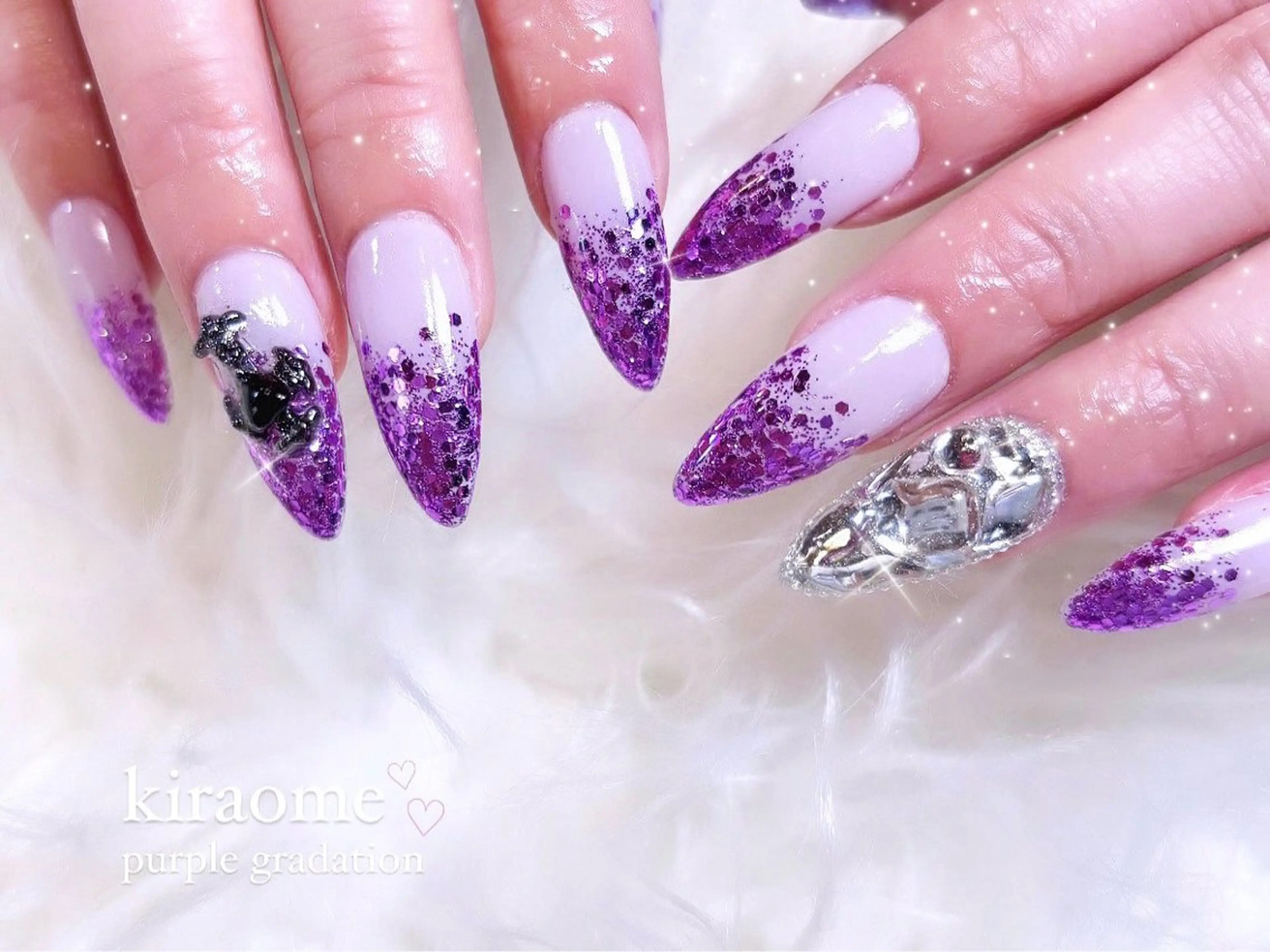 ネイル グラデーション ラメ(グリッター) ラメグラデーション パープル ハンドネイル キラオメ Neneのネイルデザイン