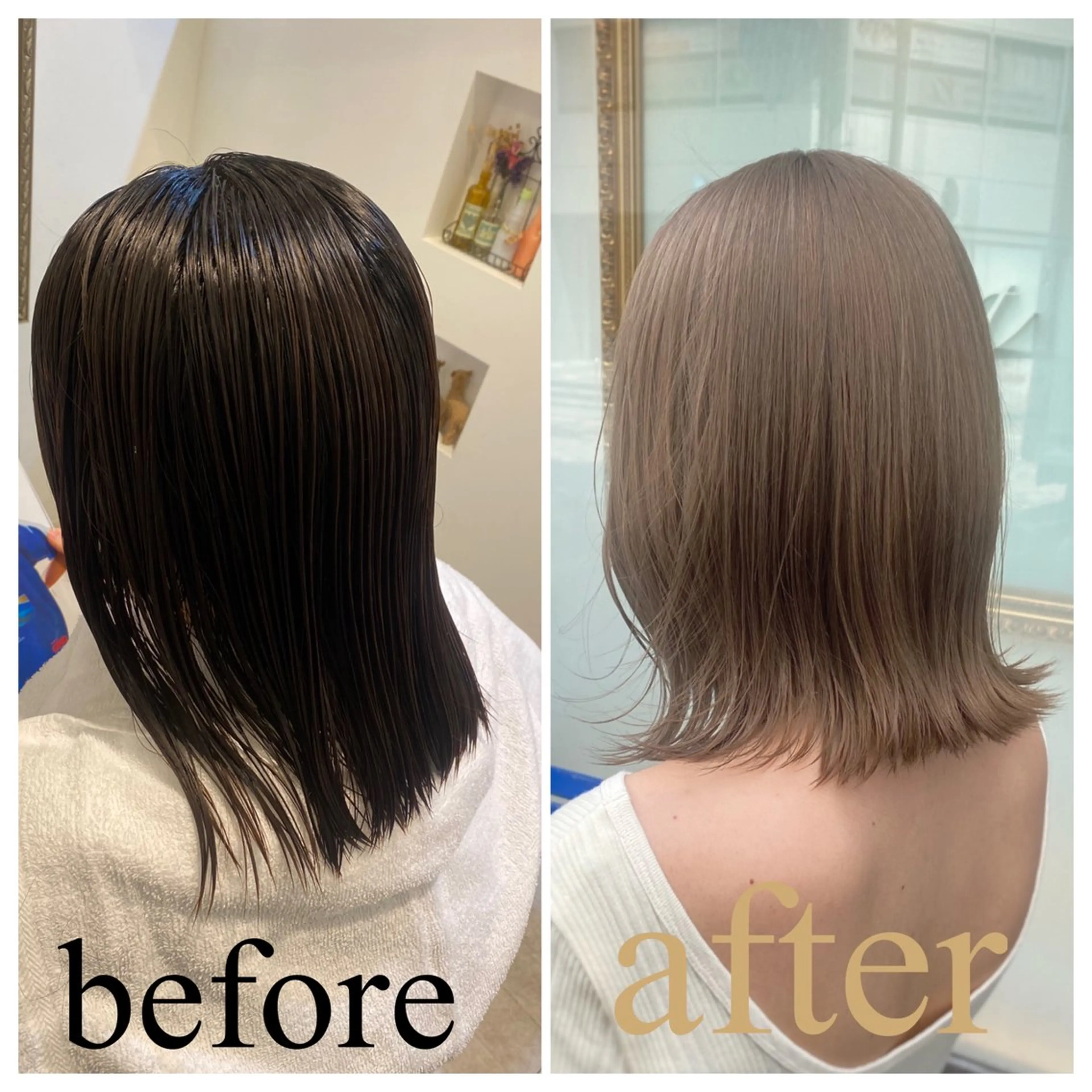 ミディアム カラー 黒髪 ブリーチ グレージュ ミルクティーグレージュ ヘアカラー トリートメント ブリーチ特化型🐯 Lita -ゆうや-のヘアスタイル