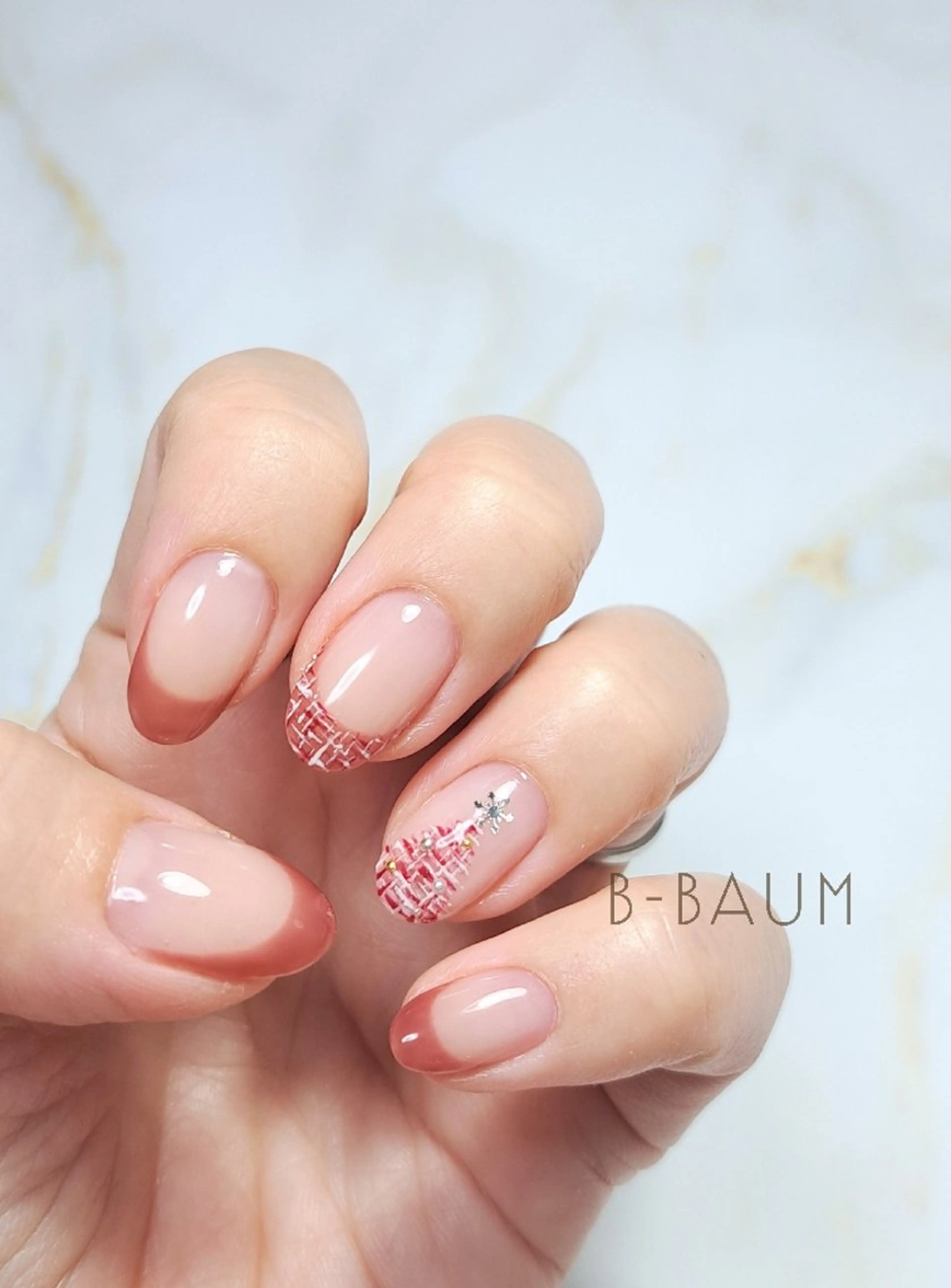 ネイル ボルドー フレンチネイル ツイードネイル B-BAUM  nailsalon のネイルデザイン