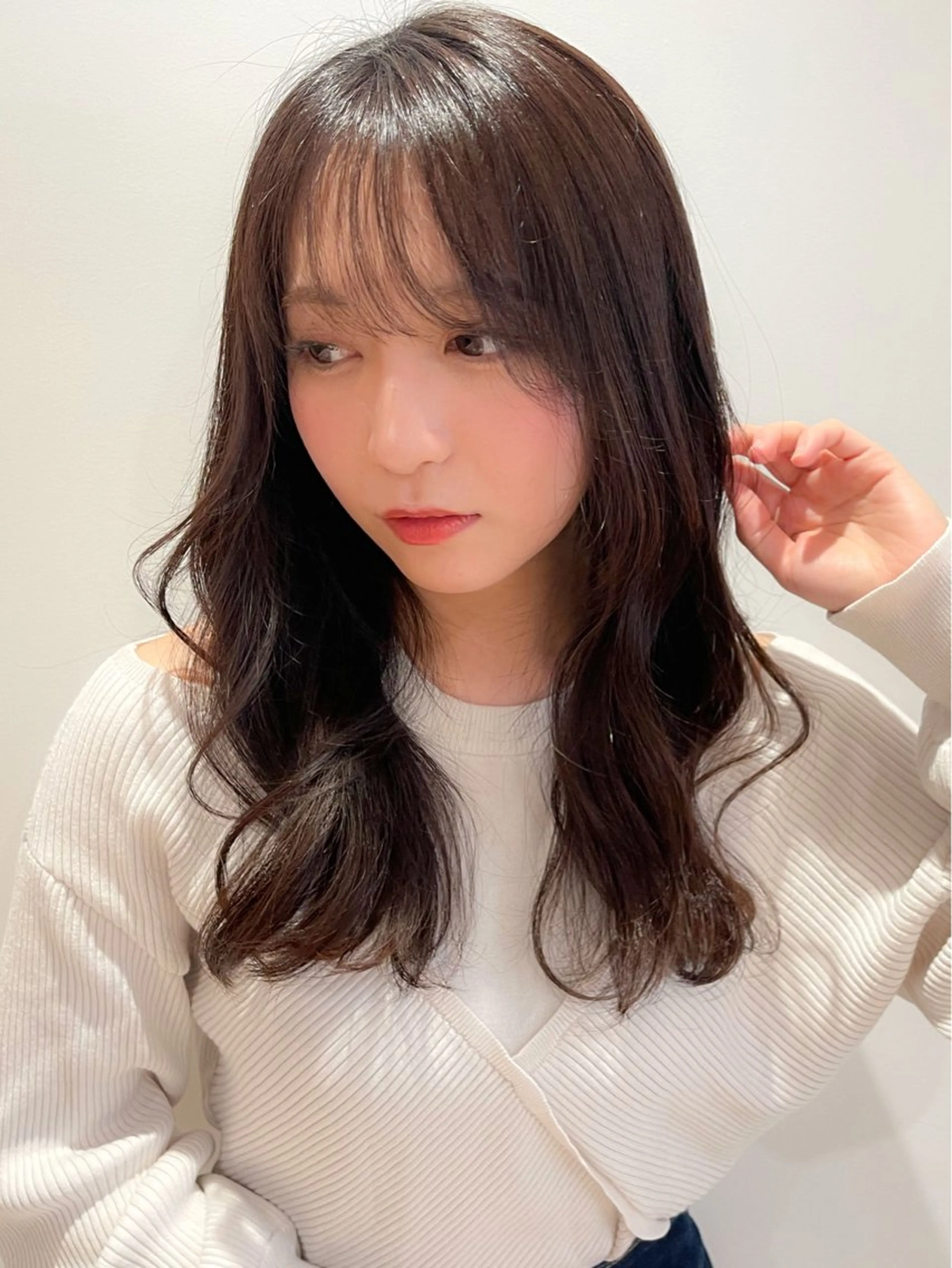 セミロング カラー パーマ ヘアアレンジ シースルーバング カット VIVIE【ヴィヴィ】所属・髪質改善/韓国風 レイヤー/田村祐樹のヘアスタイル