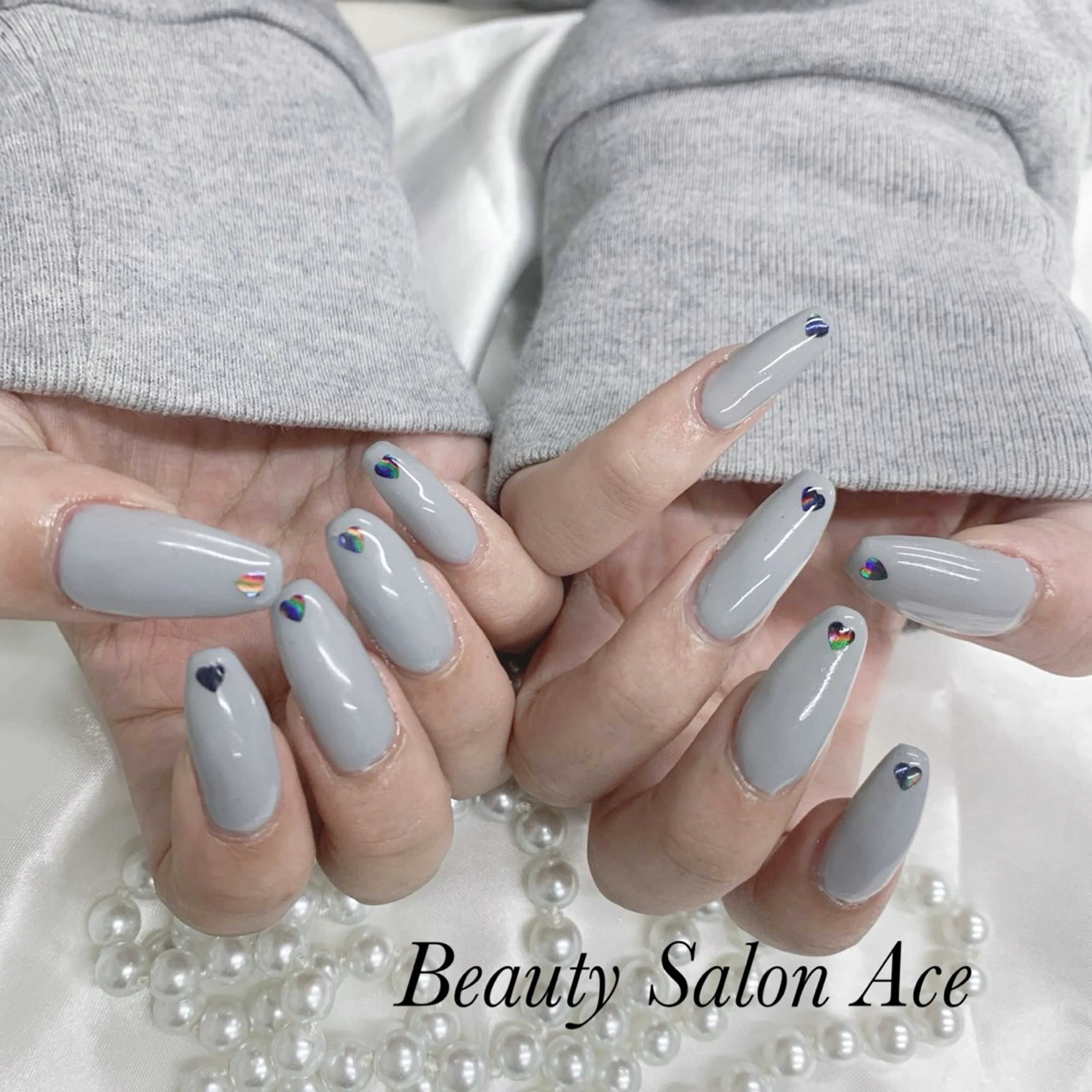 ネイル ハート ワンカラーネイル ハンドネイル Beauty Salon Ace（ネイルサロン　エース）所属・池袋フィルイン Ace♡長さだしのネイルデザイン