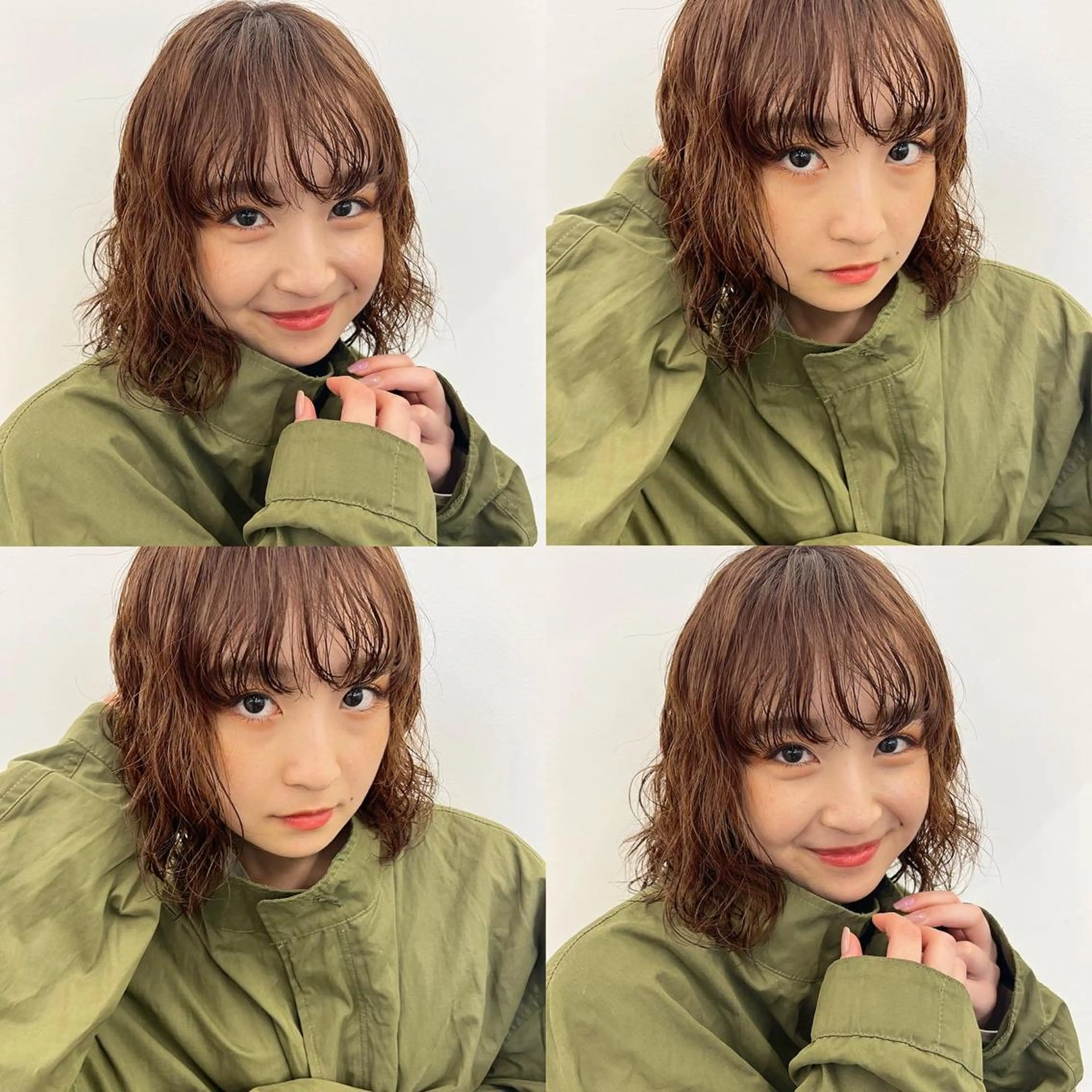 ミディアム ミディアムパーマ オレンジブラウン ピンクブラウン ボブ 顔周りカット 🌱ボブ/レイヤー/ ベージュ/あやみ✨のヘアスタイル