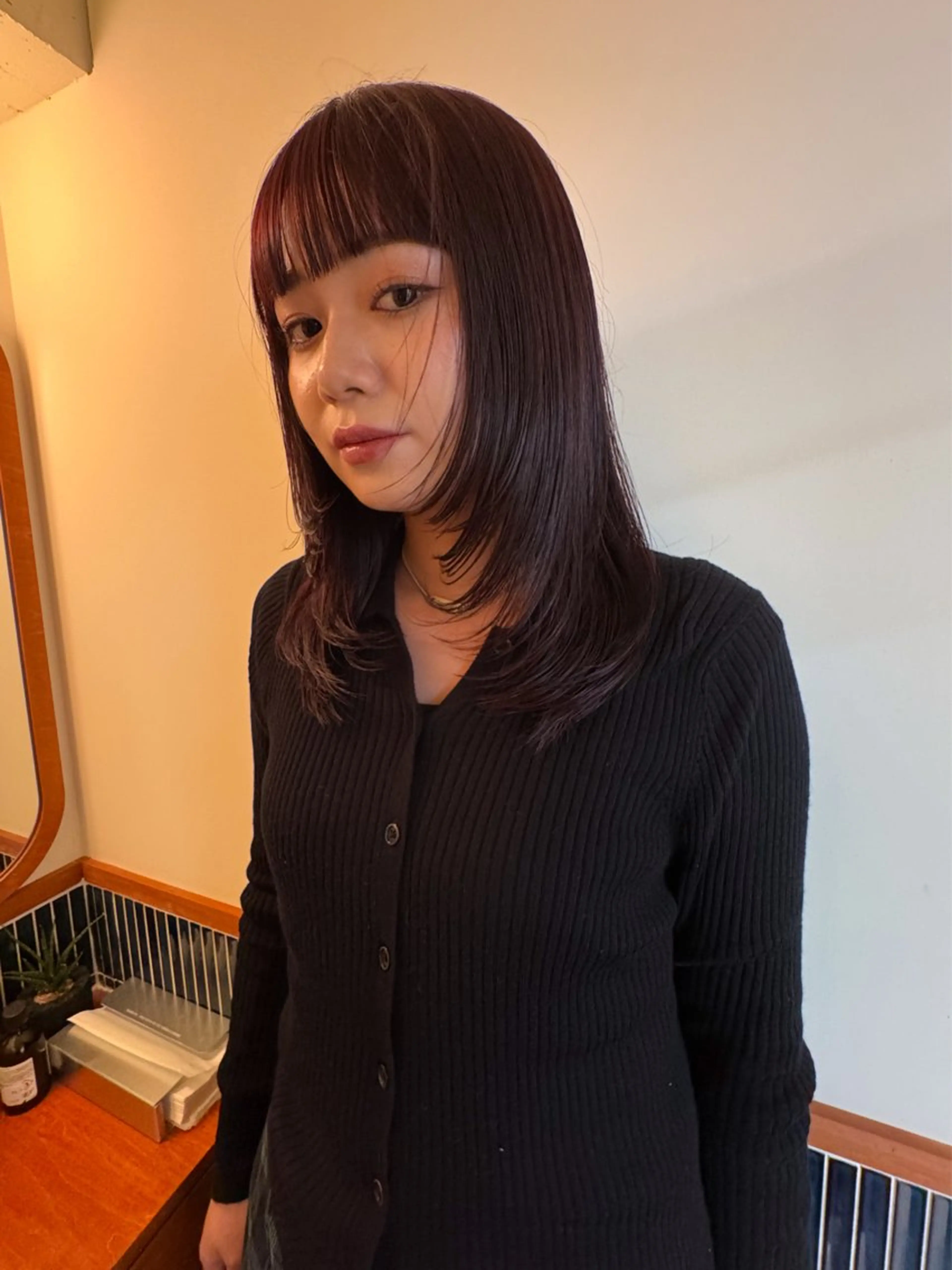 ミディアム カラー カット ヘアカラー トリートメント 菊地 柚乃のヘアスタイル