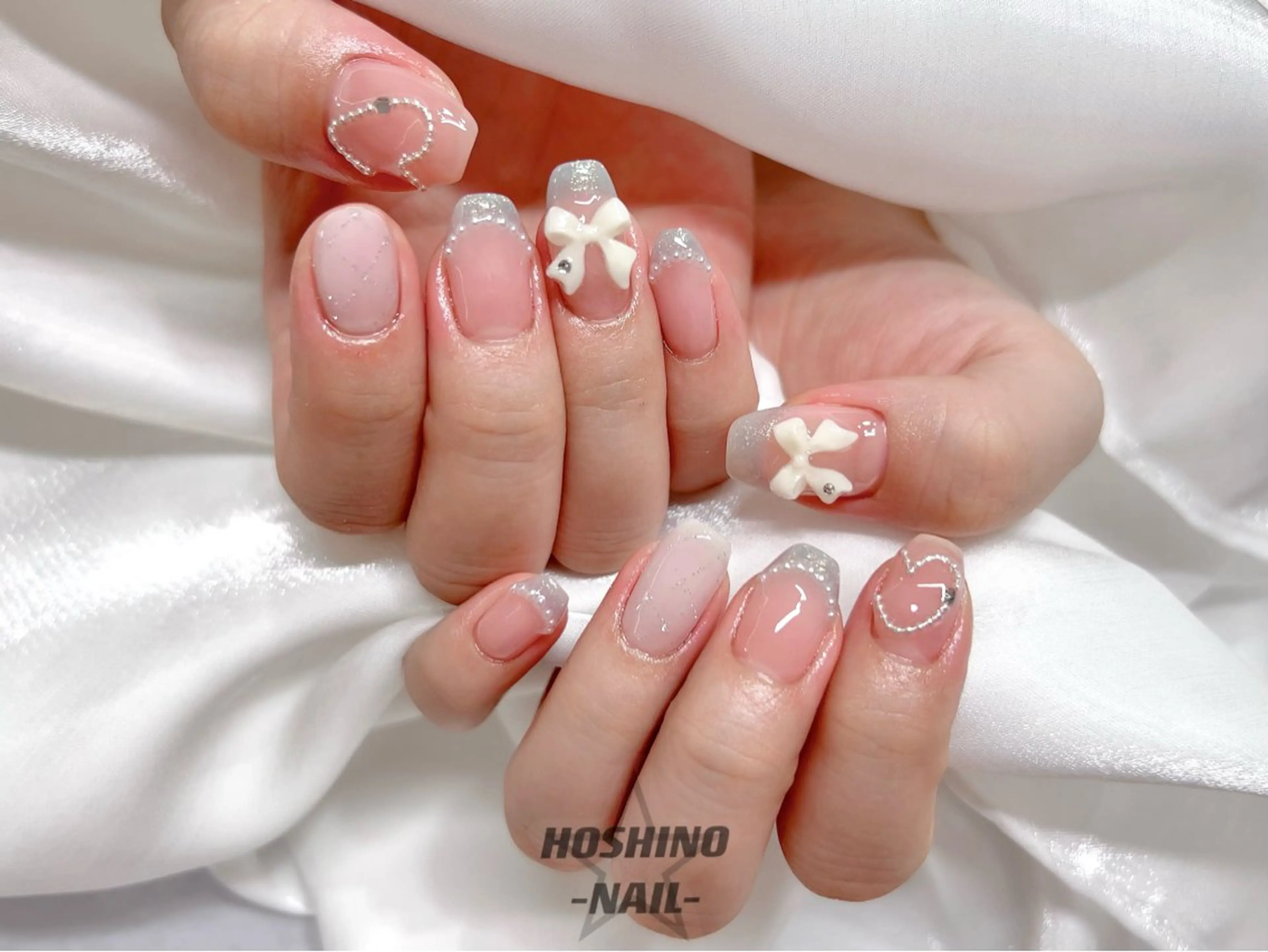 ネイル フレンチネイル ハート リボン ハンドネイル ★HOSHINO NAIL★新宿店のネイルデザイン
