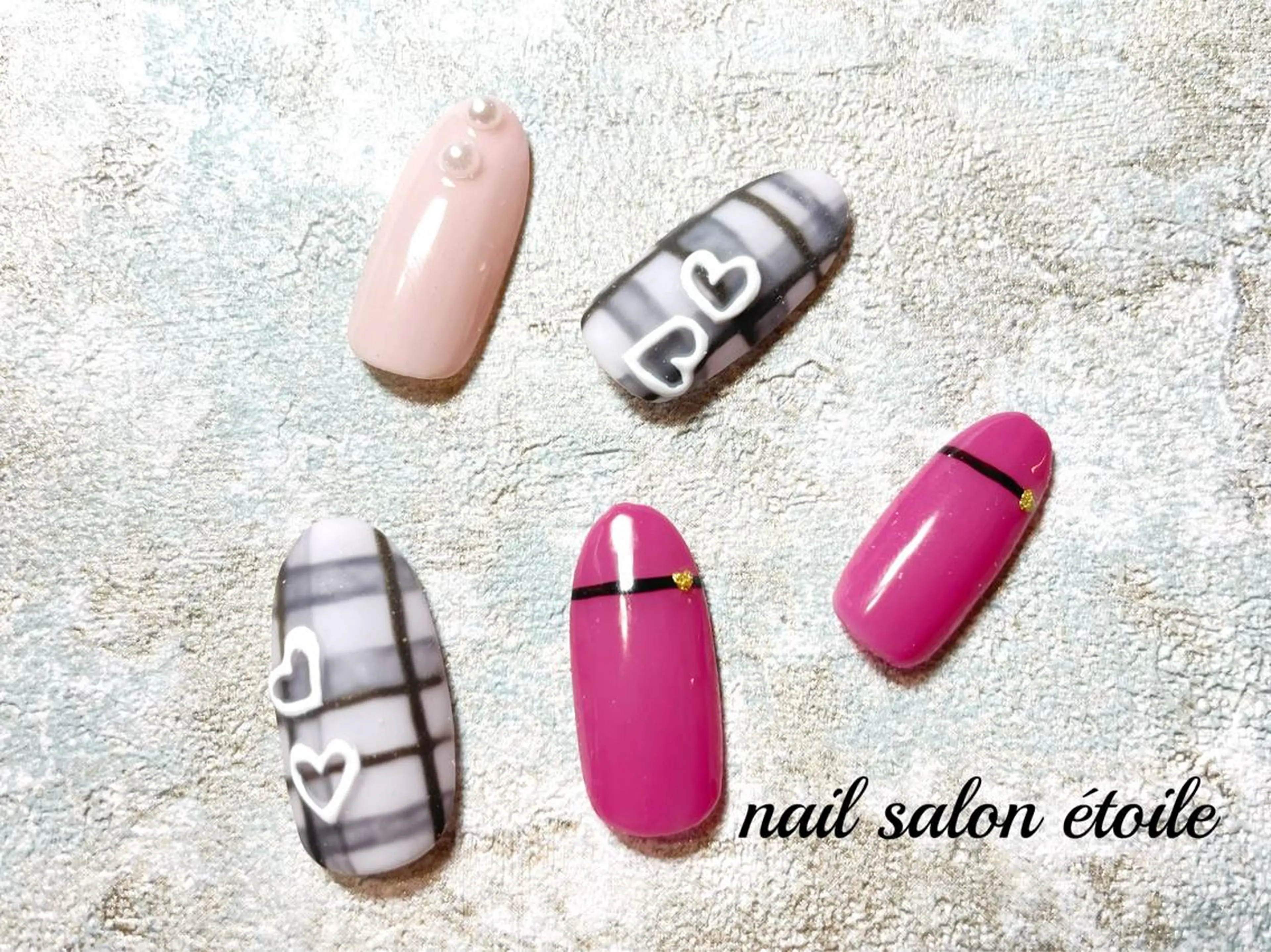 ネイル アートネイル クリアネイル ジェルネイル ハート ピンク ハンドネイル nail salon étoileのネイルデザイン