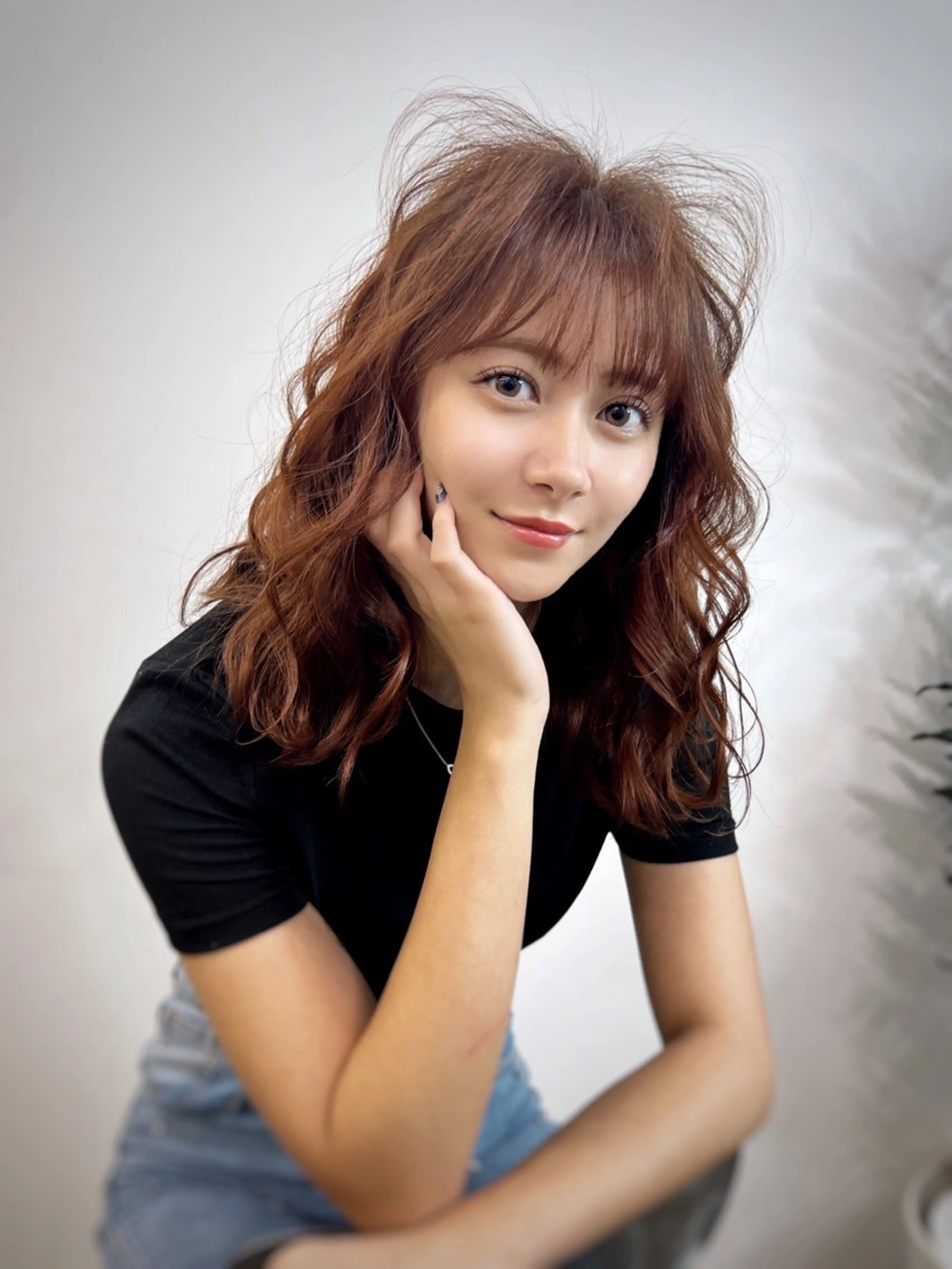 セミロング パーマ 韓国風ヘア 似合わせカット 小顔カット 武田涼レイヤーカット 髪質改善×縮毛矯正のヘアスタイル