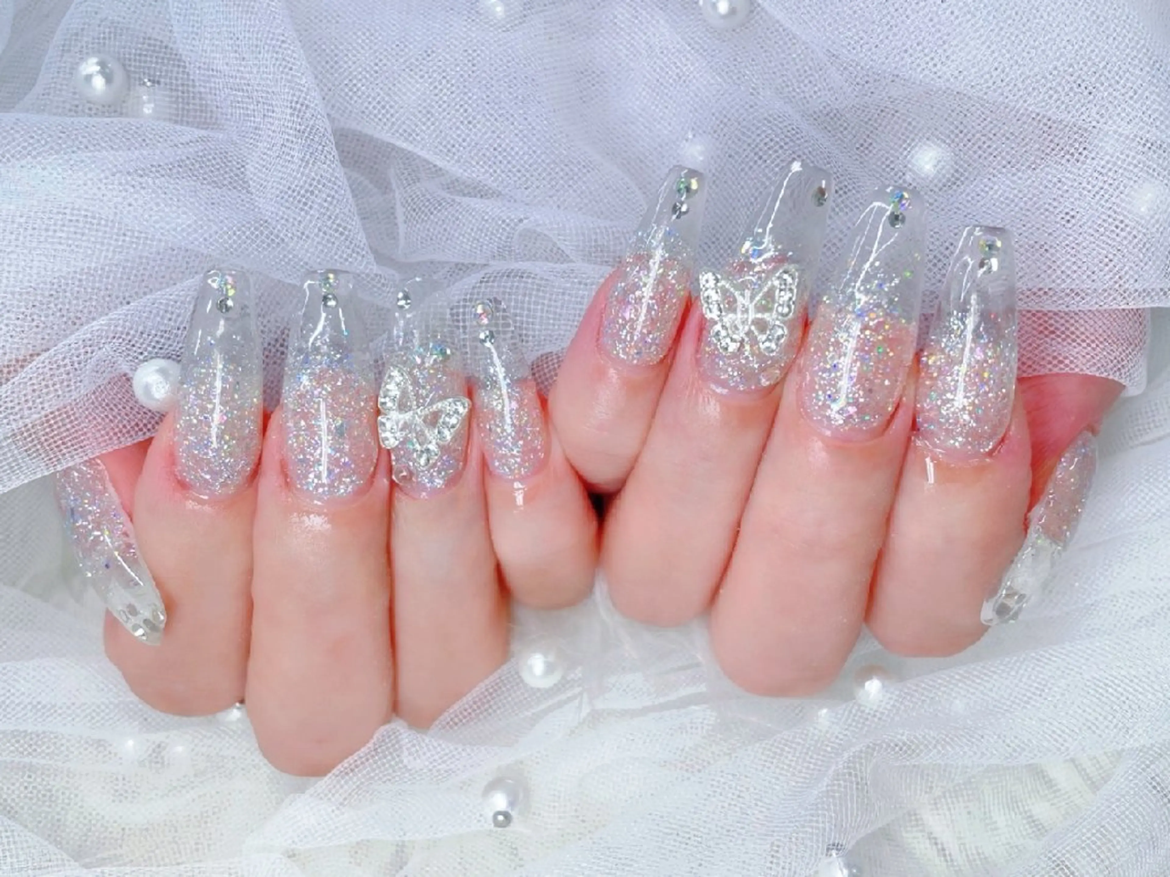 ネイル 長さ出し フラッシュネイル キラキラネイル ラメ(グリッター) 持ち込み Chouette Nailのネイルデザイン