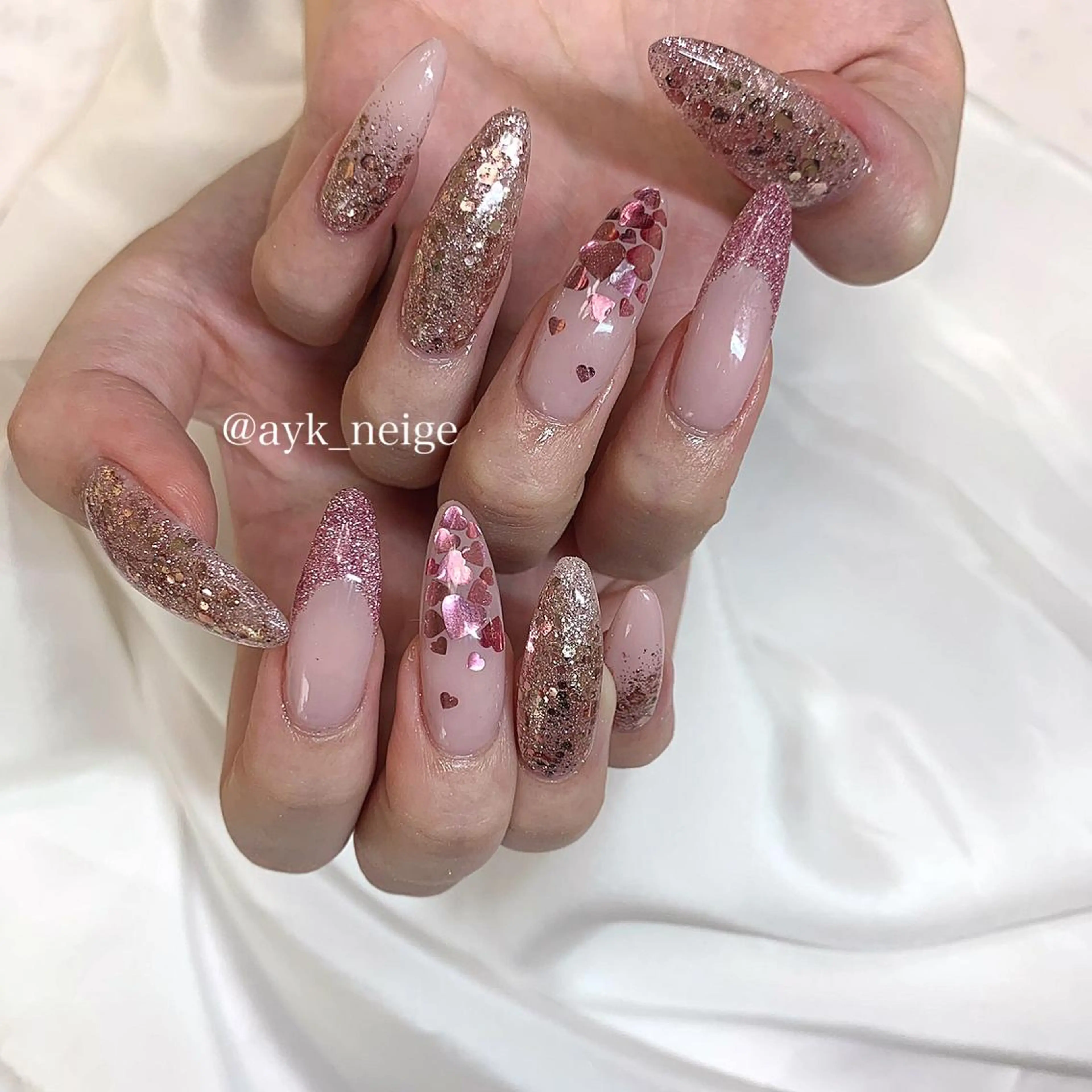 ネイル ハート 韓国ネイル 冬ネイル n'eige nail所属・大谷 綾香のネイルデザイン