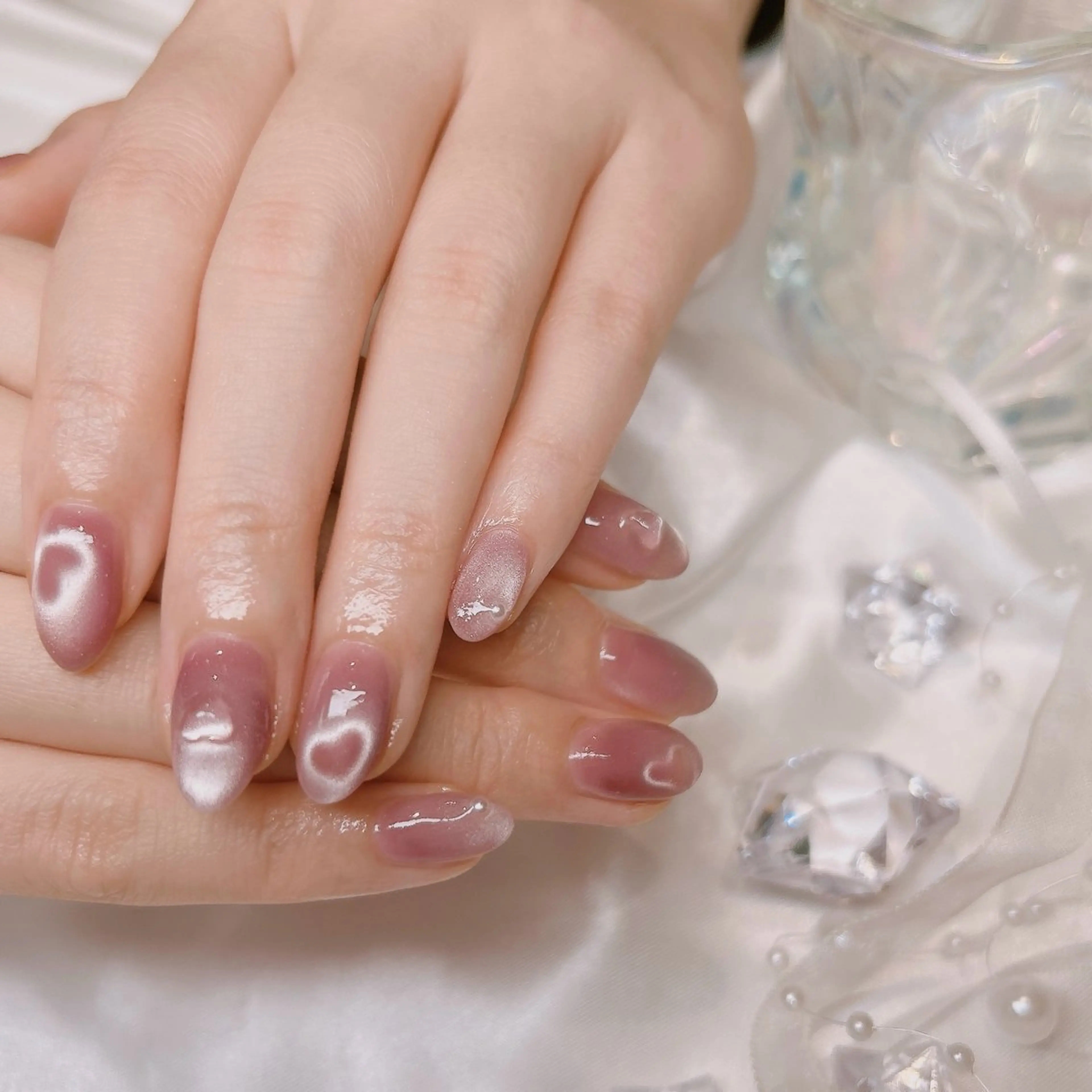 ネイル ハート マグネットネイル ハンドネイル junna のぞいてねのネイルデザイン