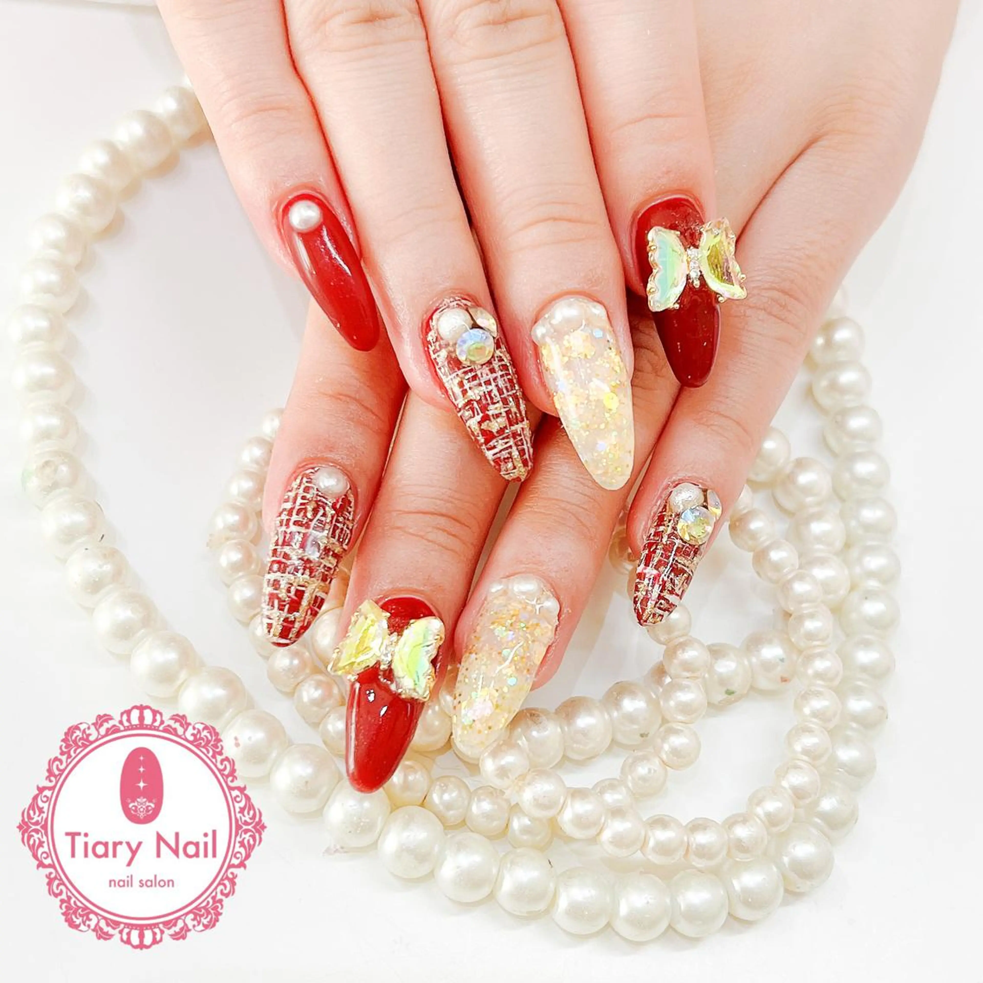 ネイル 桜ネイル 成人式 長さ出し フラッシュネイル フットネイル ハンドネイル 💗🪽Tiary Nail🪽💗のネイルデザイン