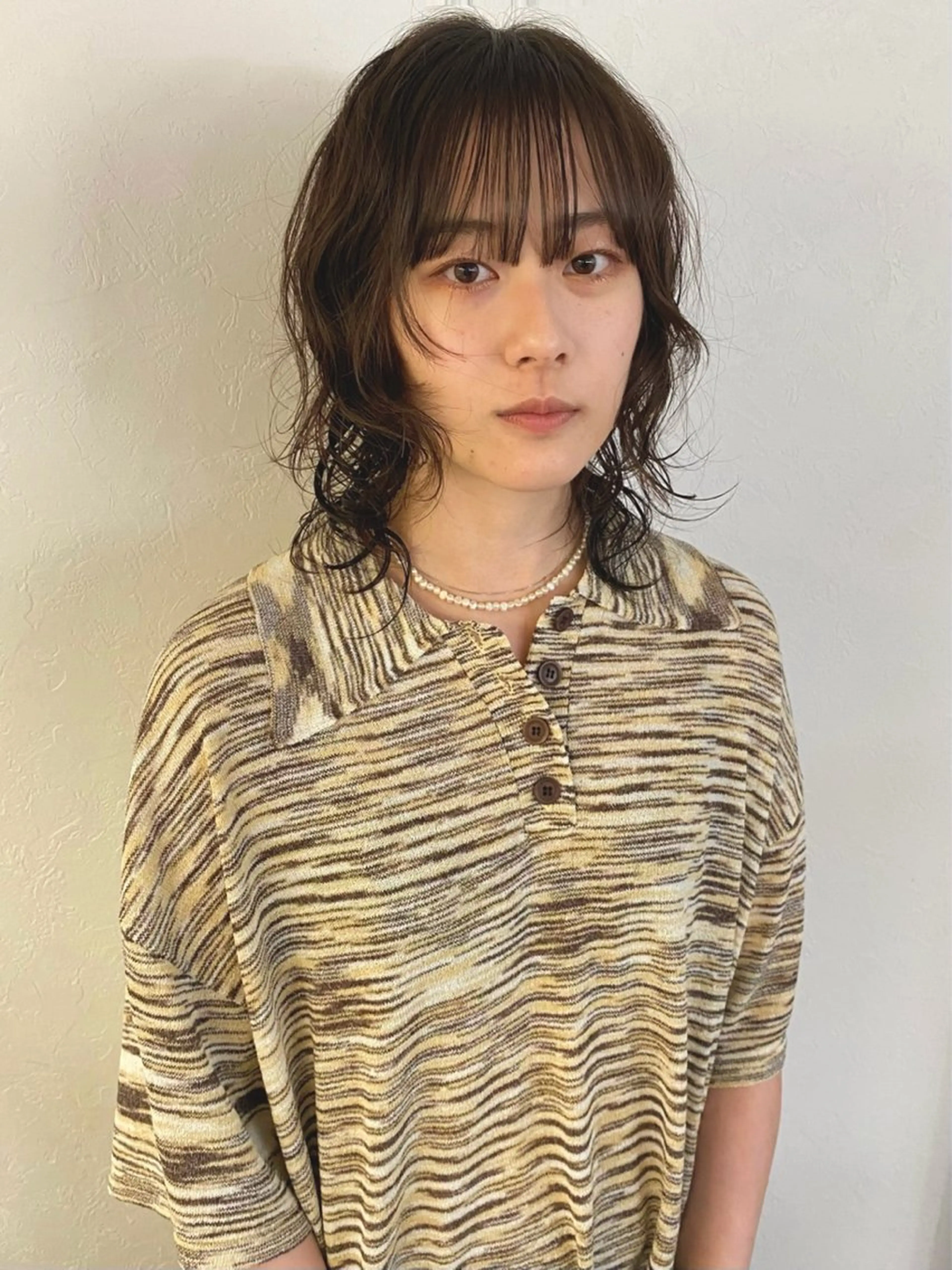 ミディアム パーマ ミディアムパーマ ウルフカット ニュアンスパーマ 森貴裕/ベージュ/ パーマ/オリーブのヘアスタイル