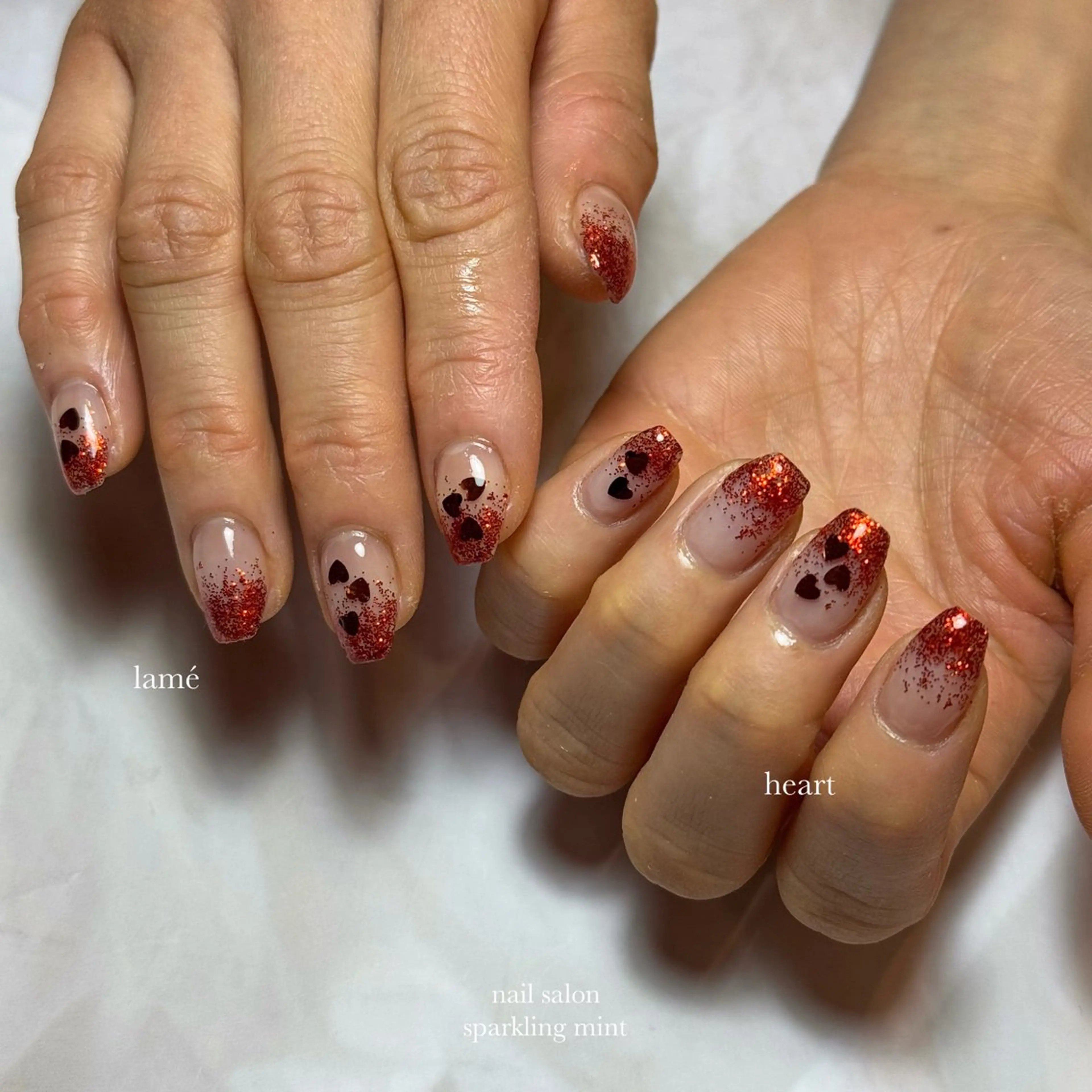 ネイル ハート 赤色 sparkling mint【スパークリングミント】所属・natsuki 🎀💎モデル様募集のネイルデザイン