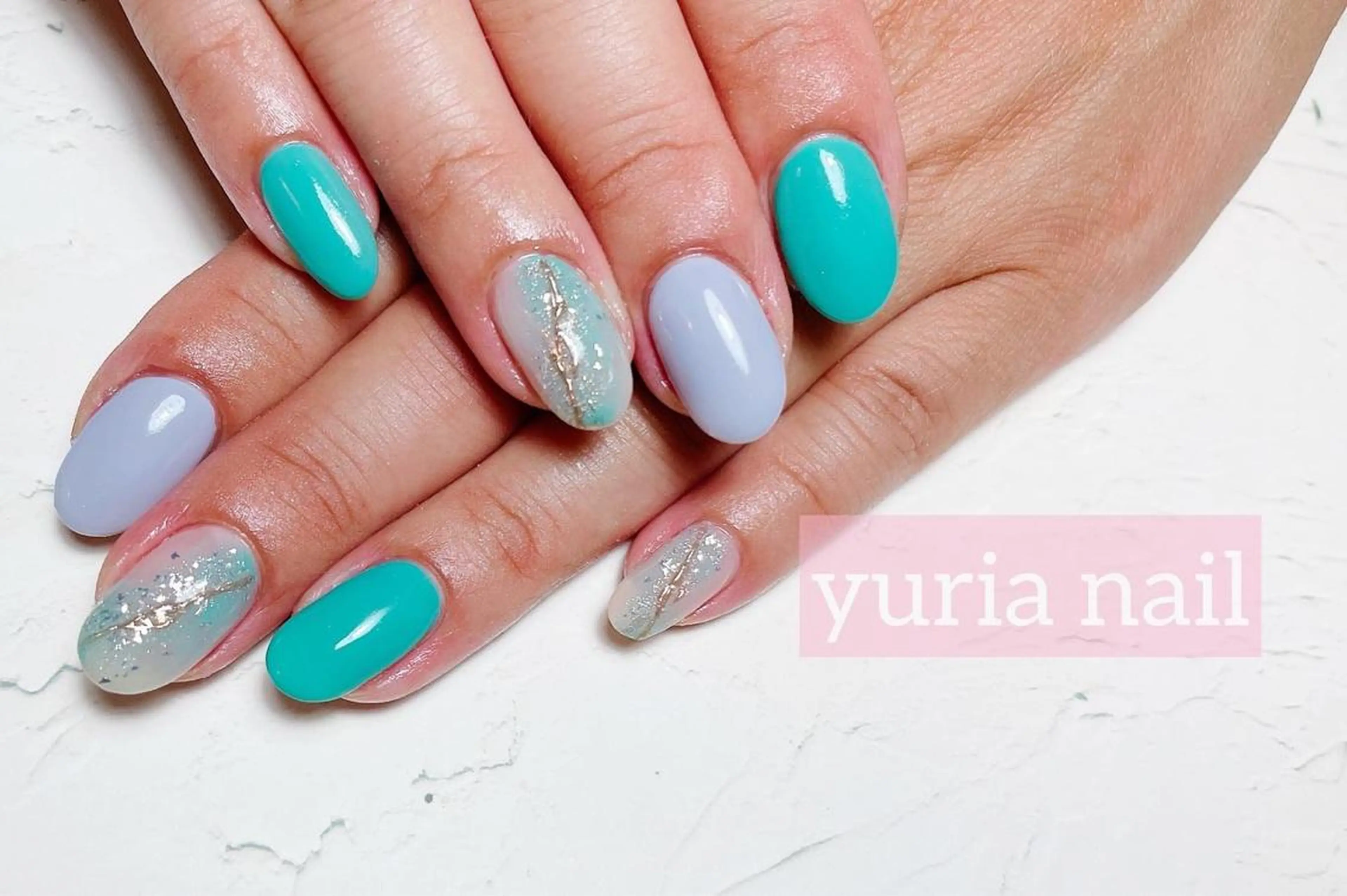 ネイル ブルー ジェルネイル ニュアンスネイル 小林 ゆりあのネイルデザイン