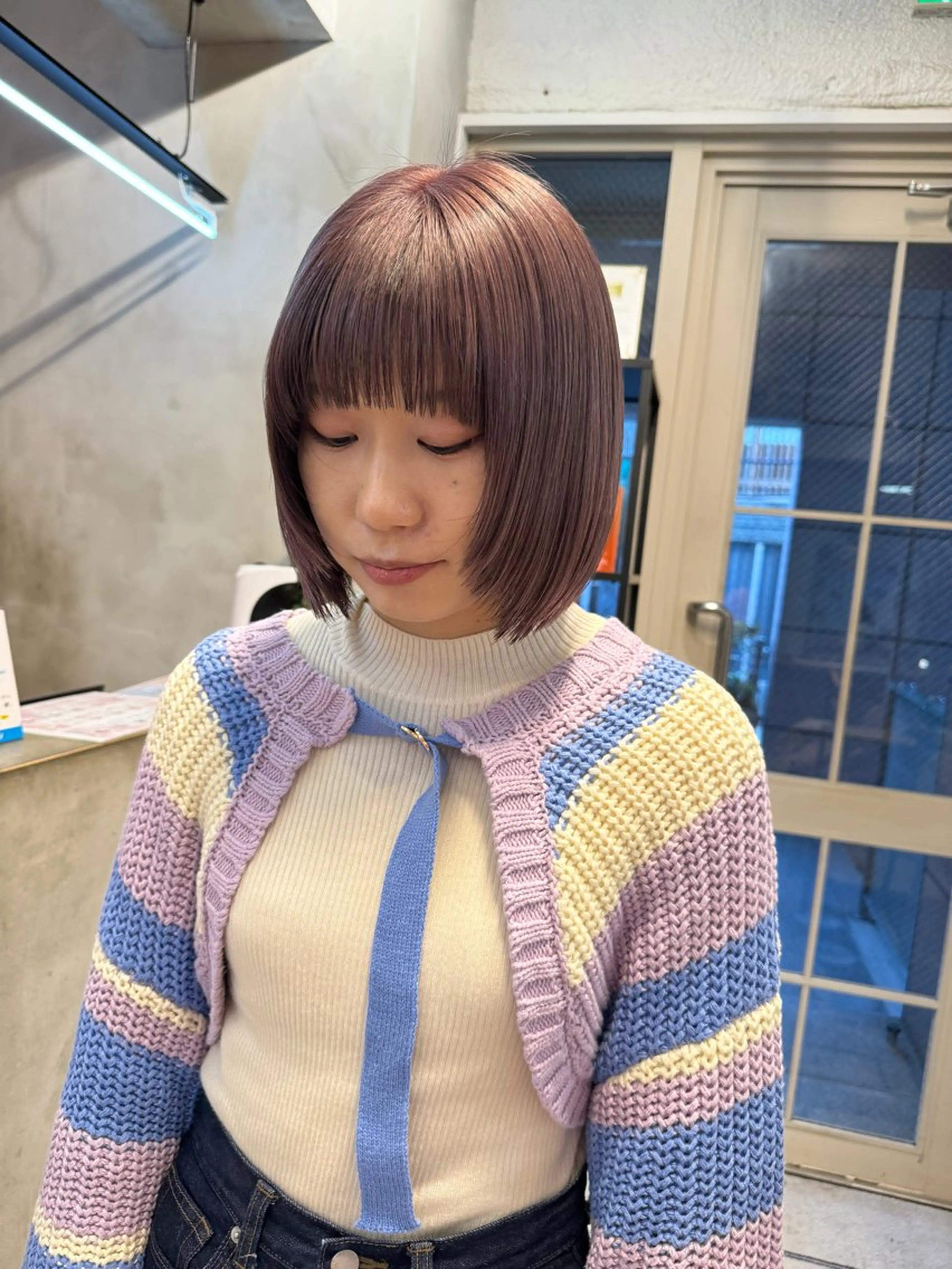 セミロング カラー ミストバング  フェイスフレーミング ラベンダーカラー ヘアカラー 艶カラー 🤍🫧/makoのヘアスタイル
